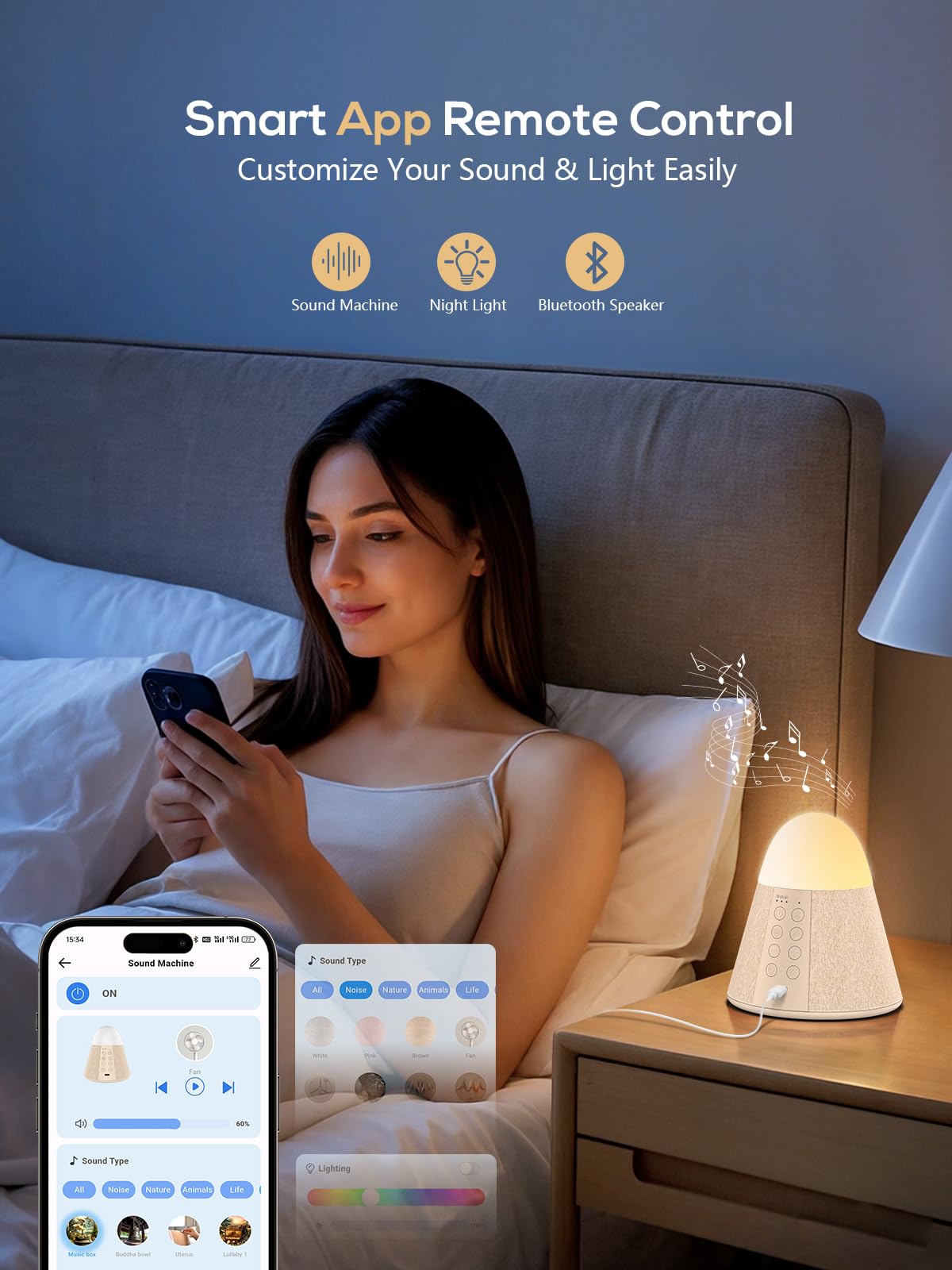 Vanzon Baby Sound Machine, Smart App Control White Noise Machine with 54 Soothing Sounds & 15 RGB Night Light Modes and Auto-Off Timer, Suitable for Adults & Kids Sleeping