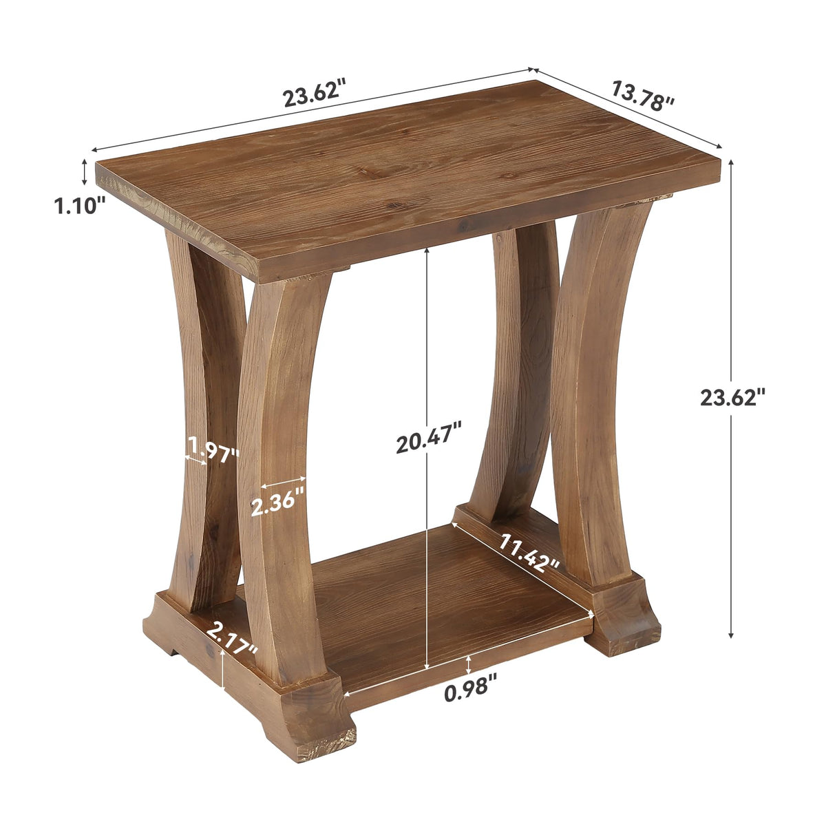 LITTLE TREE Solid Wood End Table, Narrow Side Table with Lower Storage Shelf, Rustic Accent Sofa Side Table for Living Room, Bedroom, Small Space