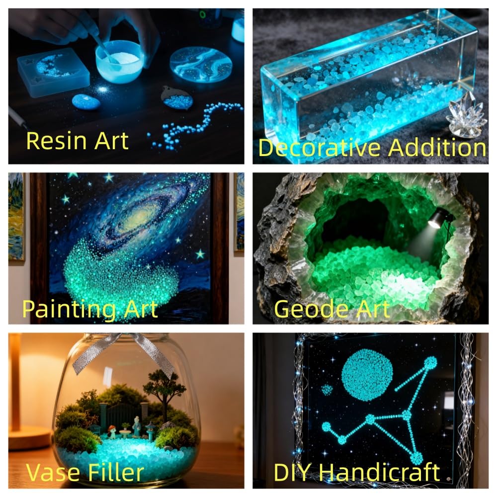 Emineyo Glow in the Dark Gravel Stones,Aquarium Gravel,Aquarium Sand,Decorative Glow Gravel Rocks for Fairy Garden Fish Tank Succulents Pot Vase Filler Decor, 1 Pound (Sky Blue, 1-3mm)