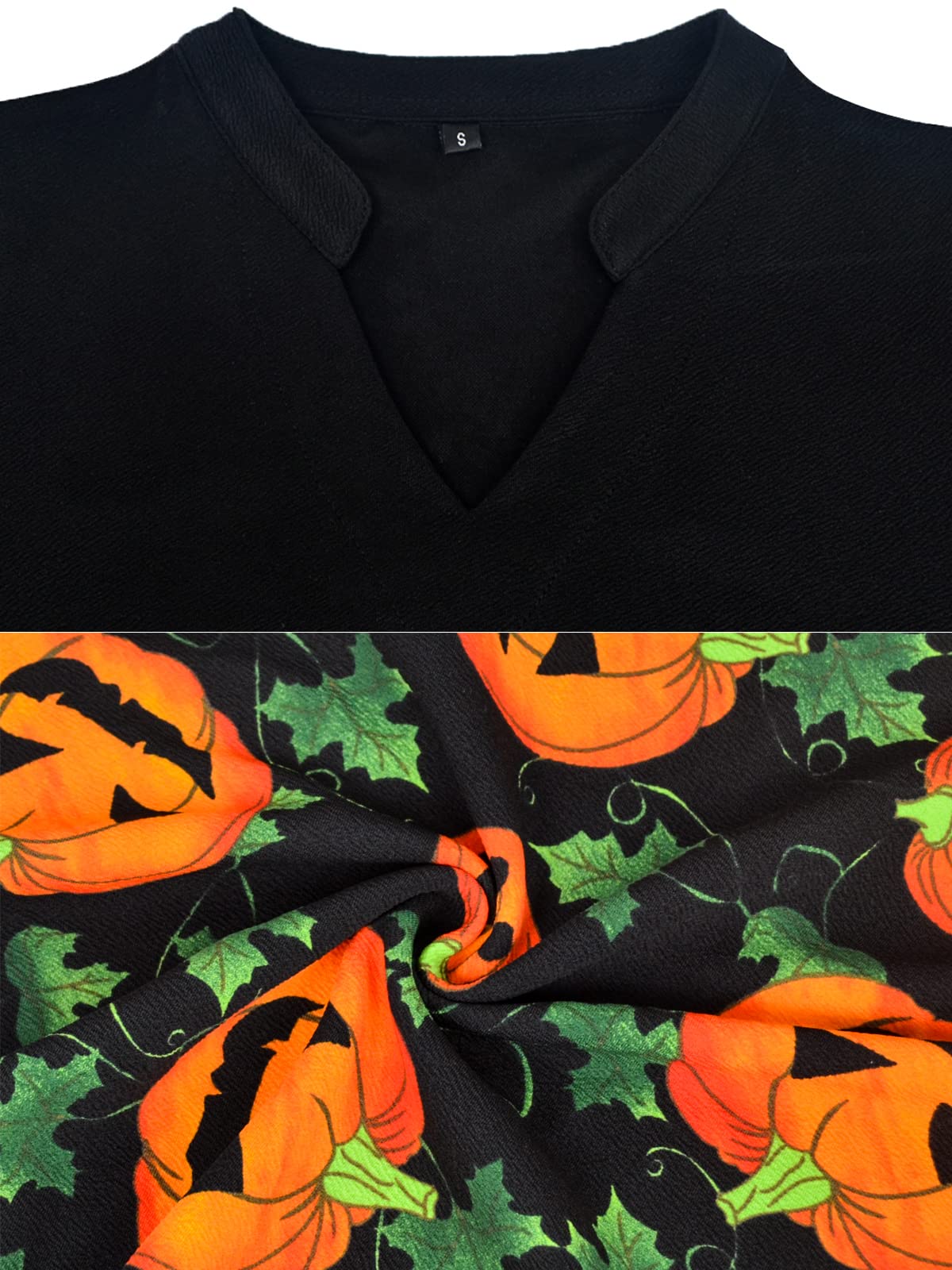 Mokayee Womens Halloween Pumpkin V Neck Puff Sleeve Semi-Formal A-line Flare Cocktail Office Wear to Work Dresses with Pockets XL