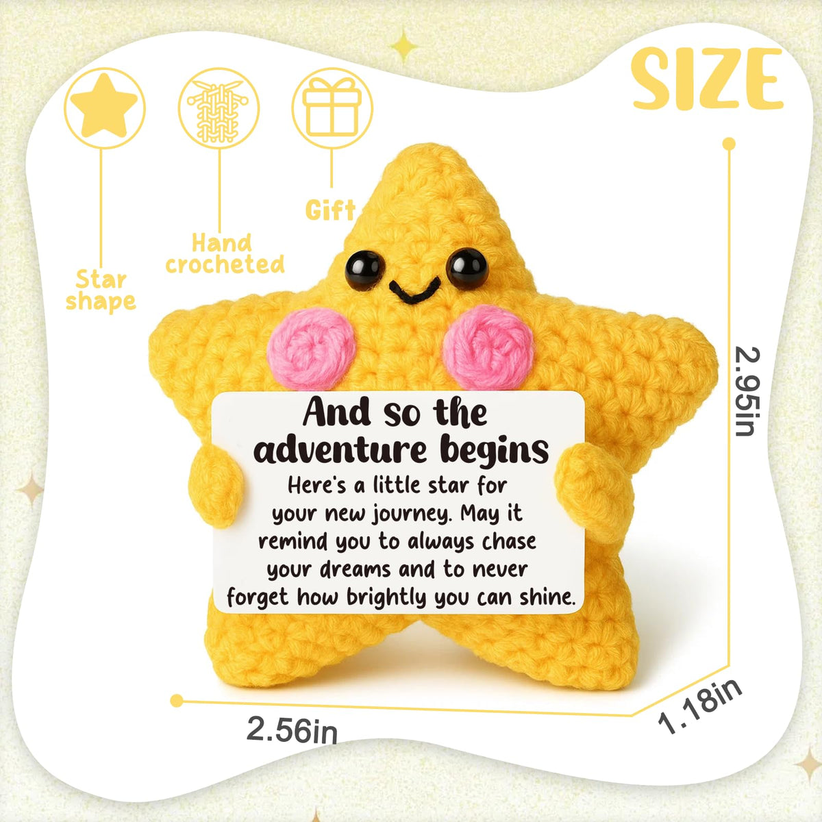 Crochet Star Graduation Gift, New Job & Good Luck Keepsake, Farewell & Moving Gift for Coworker Friend, Motivational Desk Decor for Student, Congratulations for New Adventure