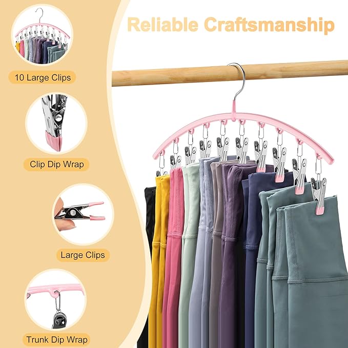 Metal Yoga Pants Hangers 1 Pack w/10 Clips Holds 10 Leggings, Space Saving