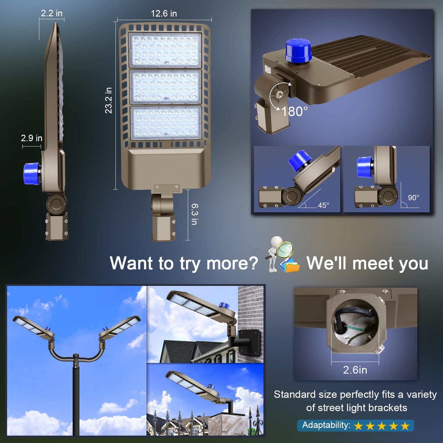 ledmo 300W LED Parking Lot Light 36000LM 5000K Adjustable Slip Fit Mount Security Lighting with Dusk-to-Dawn Photocell IP65 Waterproof LED Stadium Flood Light for Garage, Yard, Street