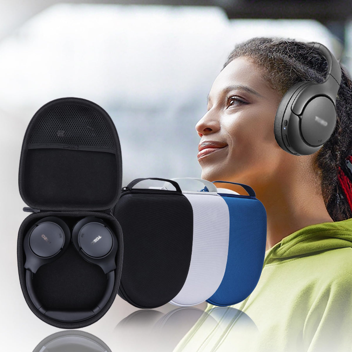 Lebakort Headphone Case Compatible with KVIDIO/TOZO/BERIBES/JLab/Raycon Over-Ear Headphones, Universal Portable Travel Organizer (Black Case)