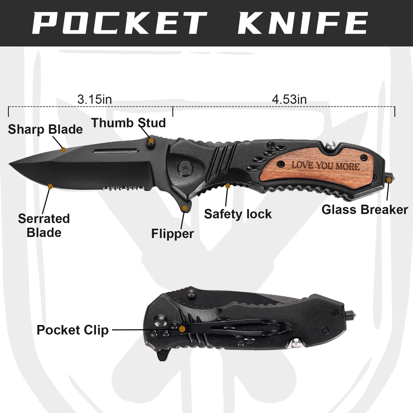 Gifts for Him Husband Men Valentines Day, Anniversary Birthday Gifts ideas for Boyfriend, Engraved Pocket Knife, Wooden Handle Folding Knife with Wood Box, Unique Outdoor Camping Hunting Fishing Tool