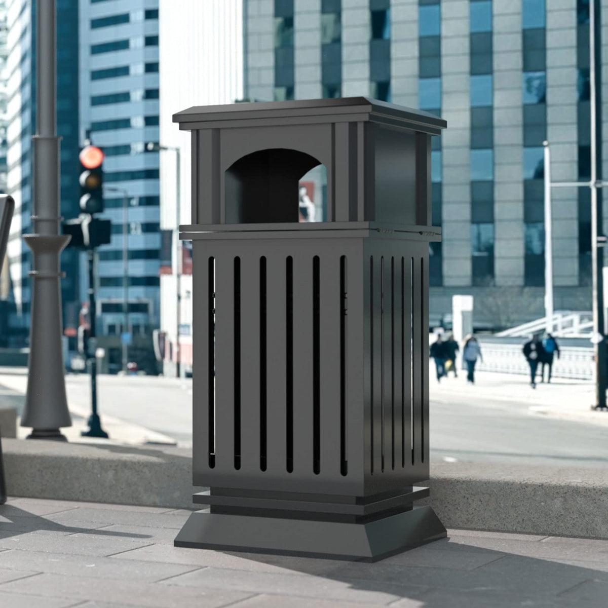BEAMNOVA 37.4 * 17.7 * 17.7 in + 35.5 * 15.8 * 15.8 in Black Trash Can Outdoor Top Tray Stainless Steel Commercial Garbage Enclosure with Locking Lid