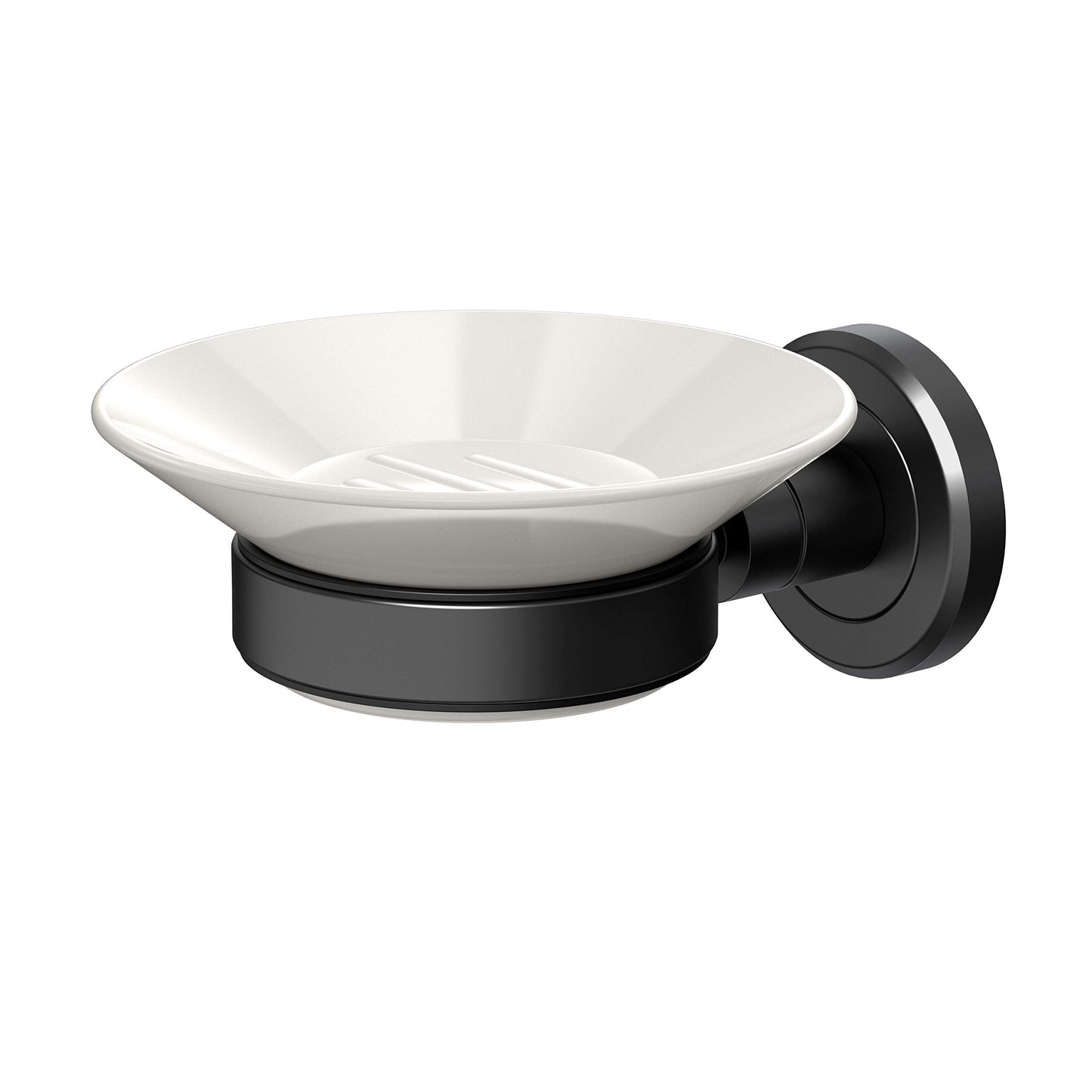 Gatco 1940MX Latitude II Wall Mounted Porcelain Soap Dish with Matte Black Holder, White/Matte Black, 2.1" H x 4.31" W x 5.25" D