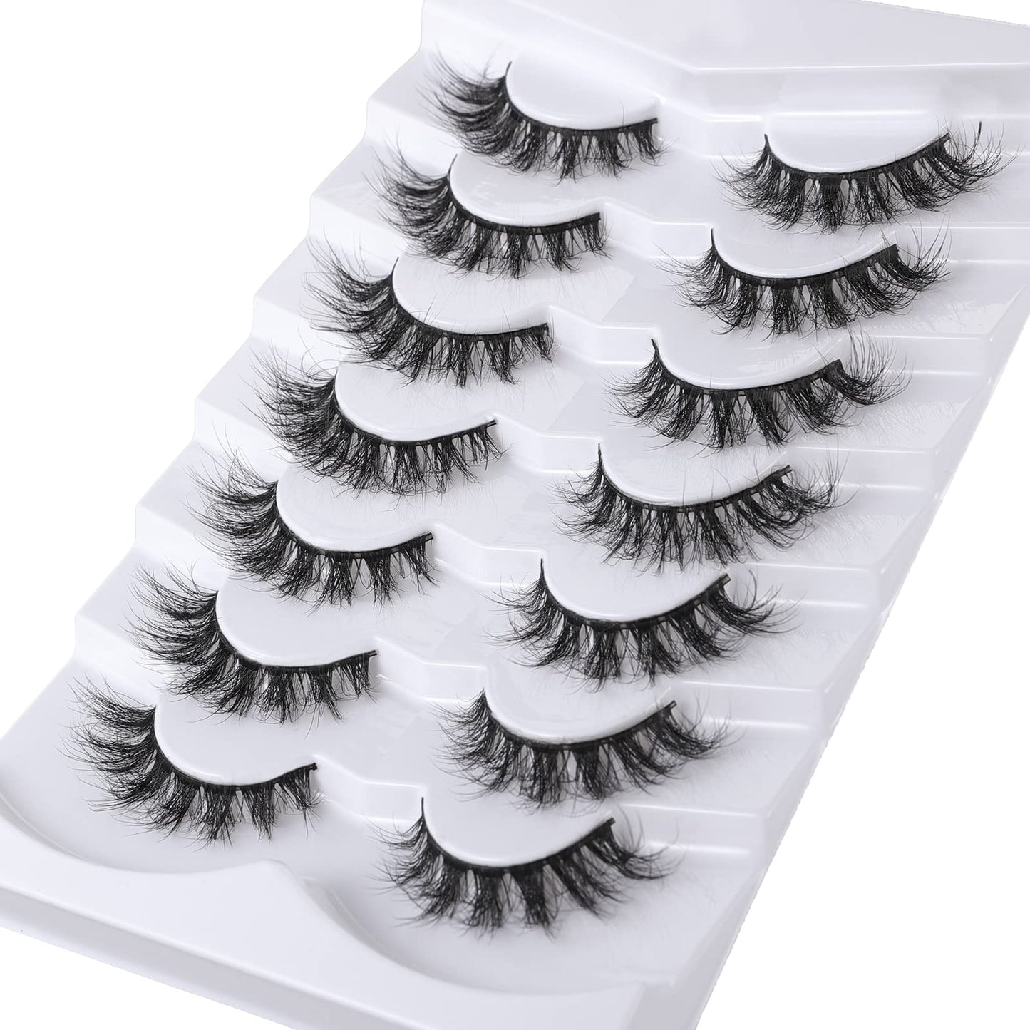 Mebver False Eyelashes Cat Eye Lashes Faux Mink Lashes Natural Look Fluffy Wispy Lashes That Look Like Extensions Pestañas Postizas D Curl Lash Strips Short Fox Eye Lashes 7 Pairs Pack