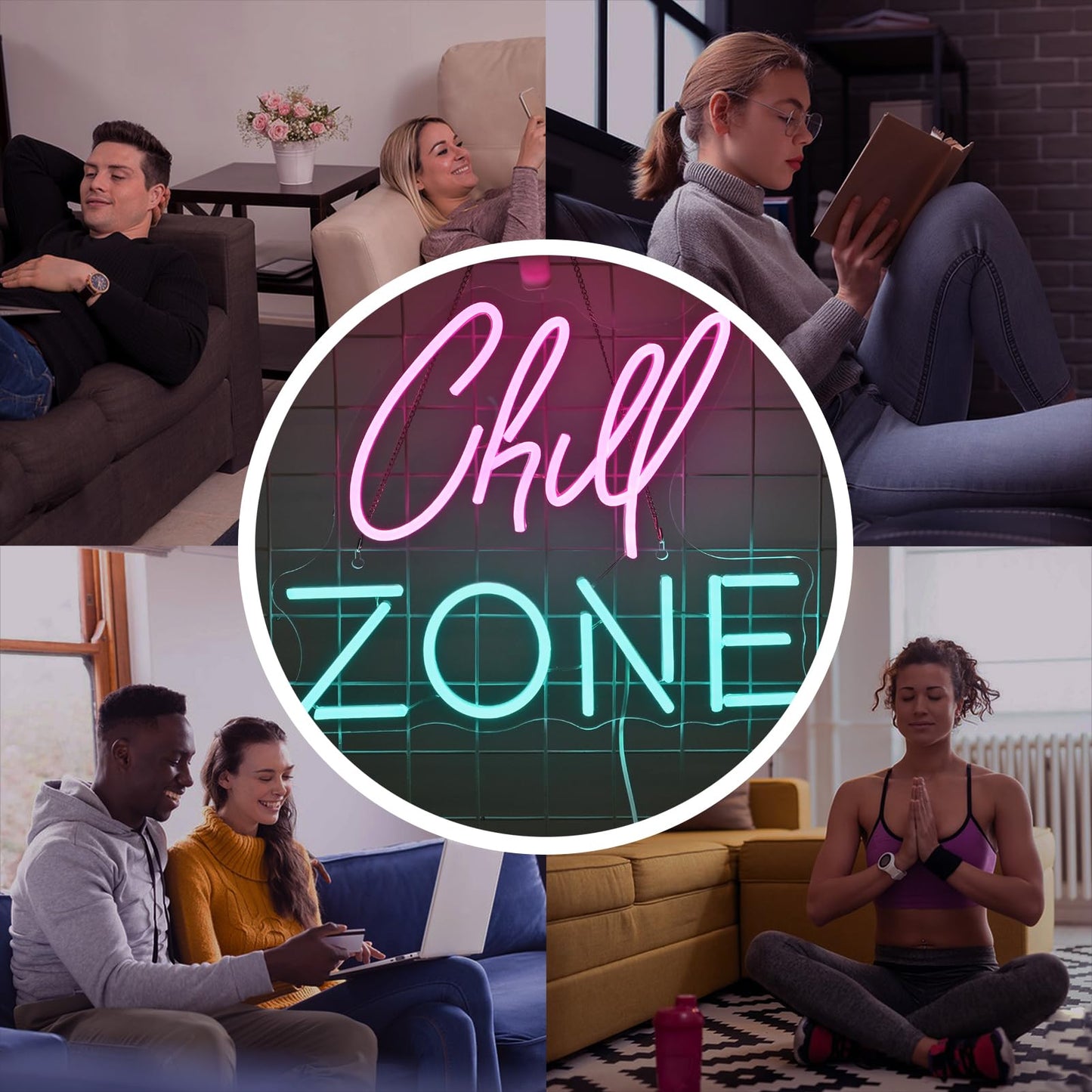 Chill Zone Neon Signs for Wall Decor Dimmable LED Neon Light USB Powered Light Up Signs for Home Lounge Game Room Bar Bedroom Wall Art Man Cave Decor
