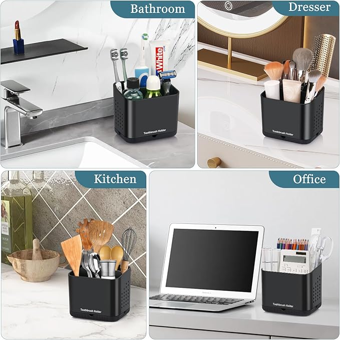 Black Toothbrush Holders for Bathrooms, Kids Electric Toothbrush and Toothpaste