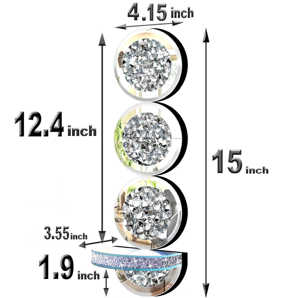 ZOLAPI Set of 2 Crystal Crush Diamond Candle Sconces, Gorgeous Silver Mirrored Wall Sconce, Round Candle Holder Glass Wall Decorations for Home Décor, Living Room, Dining Room.