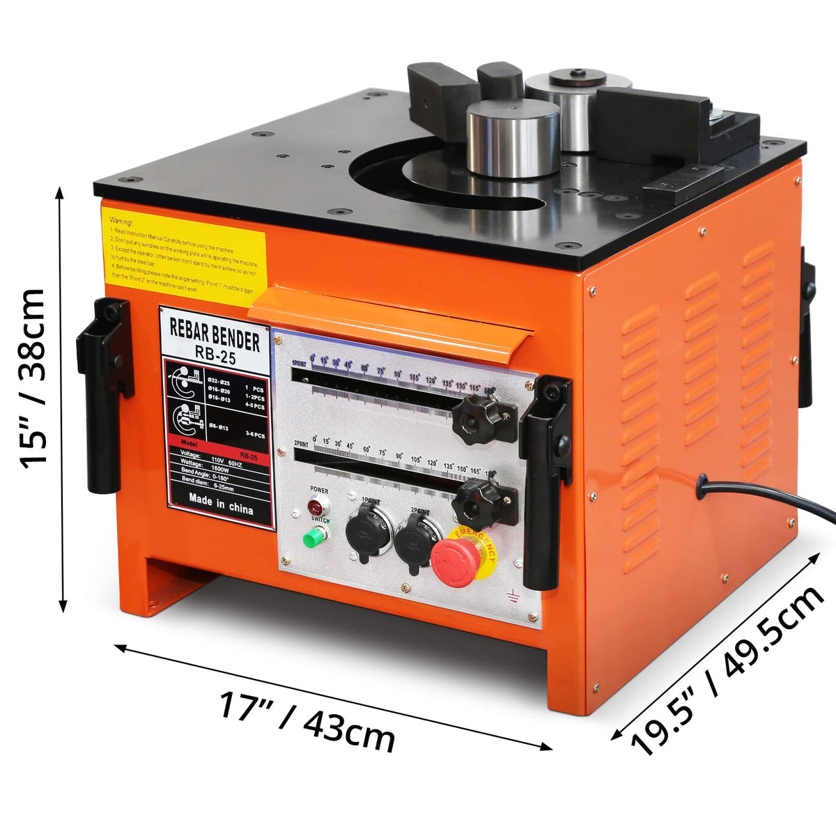 1600W Electric Rebar Bender Machine up to 1 inch with Our Electric Bender - Achieve 0-180° Angles, Operate with Convenient Foot Pedal Switch, and Benefit from Powerful Motor
