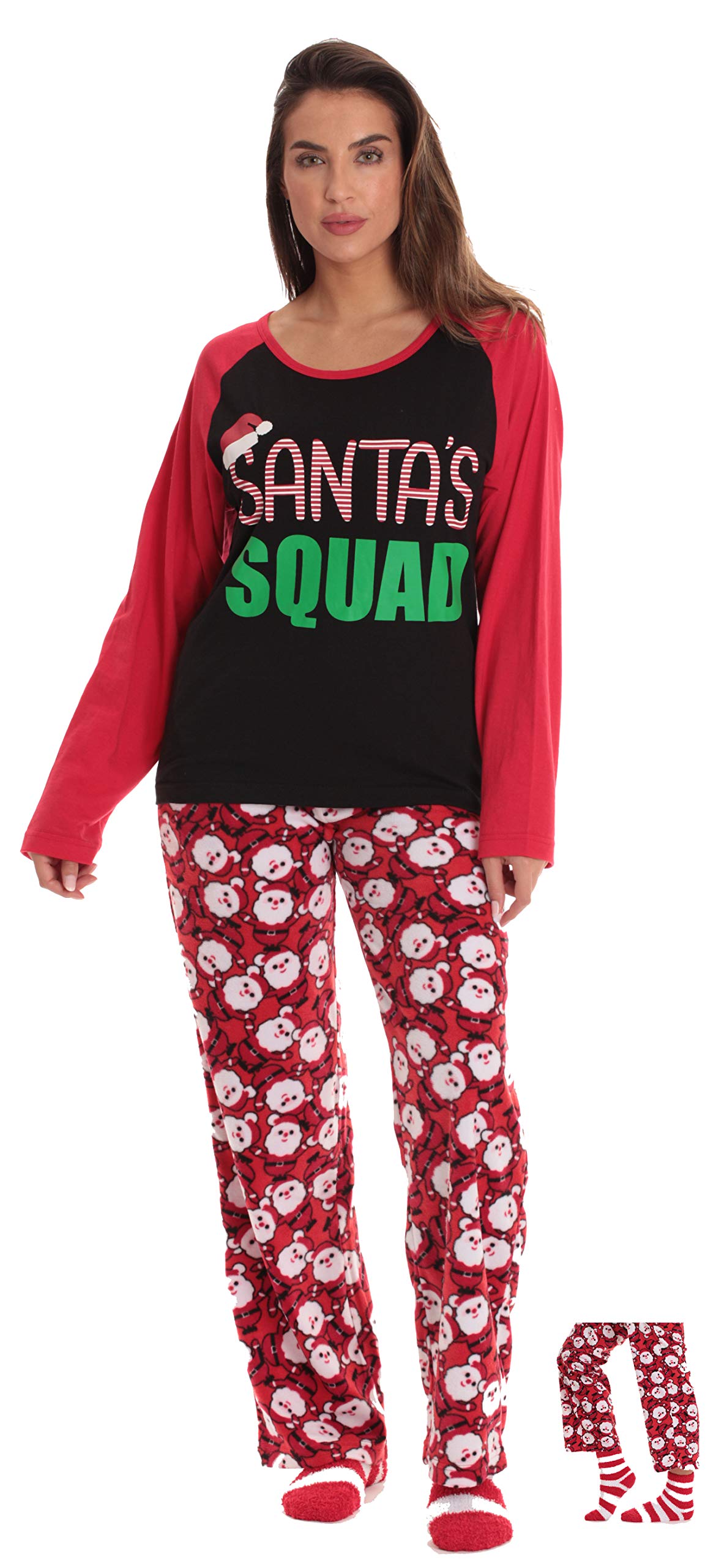 #followme Womens Microfleece Pajamas Set, Family Pajamas, Santa Squad, Large