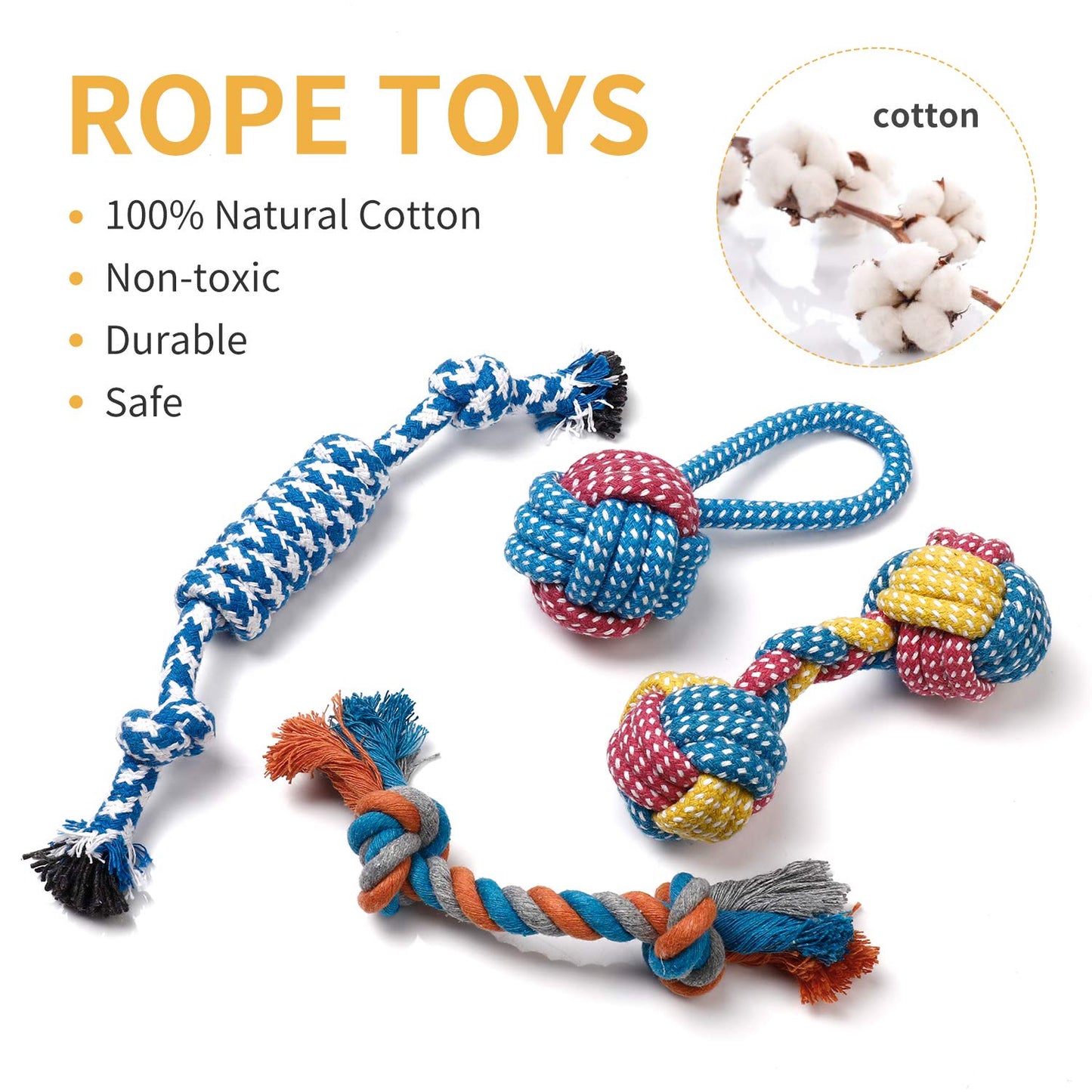 Toozey Dog Toys - 7 Pack Puppy Toys from 8 Weeks Small Dog - Interactive Chew Rope Toys, Non-Toxic Natural Cotton, Relieves Boredom