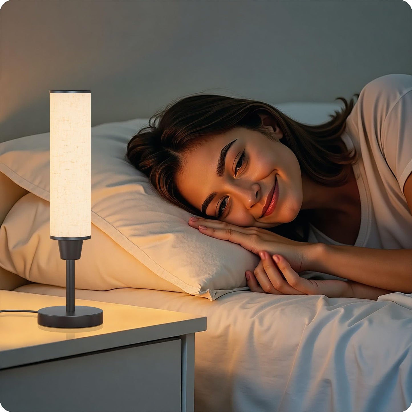 Nukanu Table Lamp with Remote,Bedside Lamps for Night Stands, Nightstand Lamp with Adjustable Brightness (10%-100%) and Color Temperature (3000k-6000k),Small Lamp for Bedroom (Black - Beige Linen)
