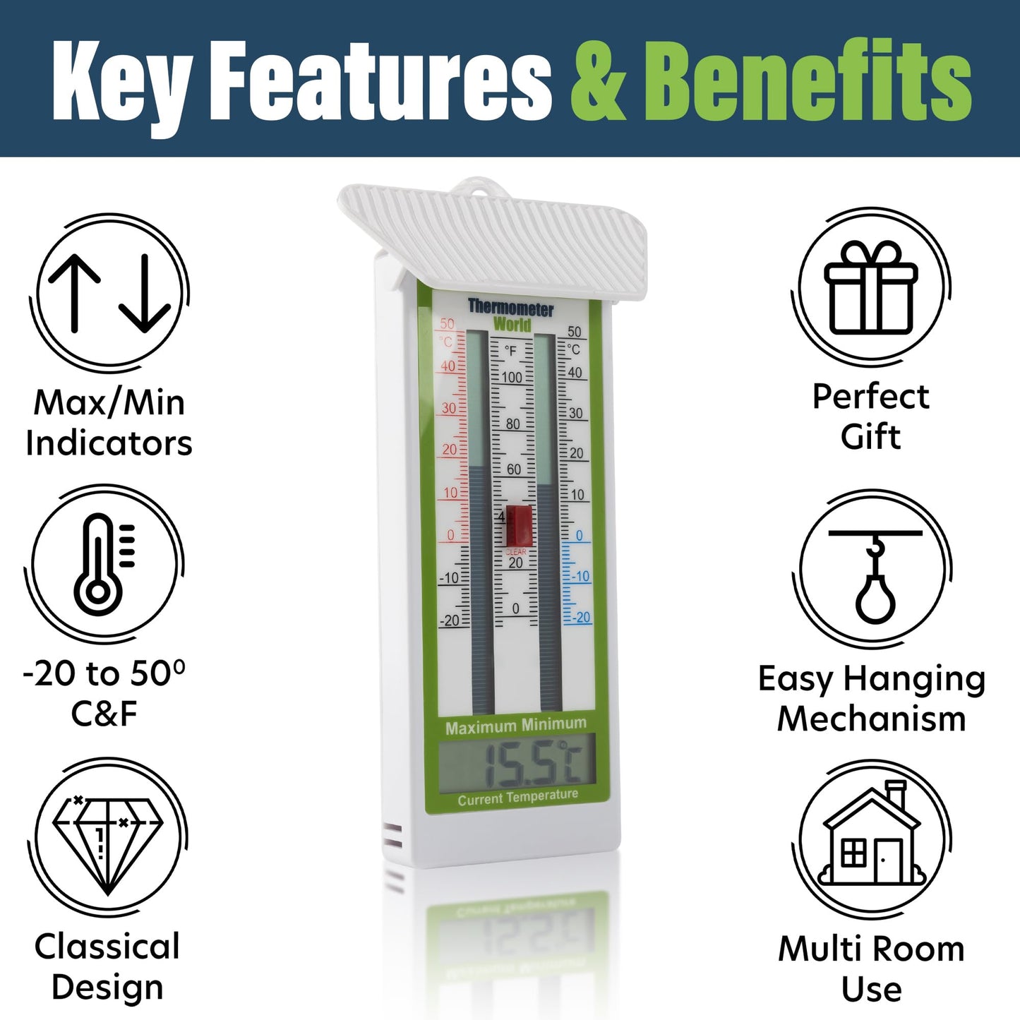 Digital Max Min Greenhouse Thermometer Room Temperature - Classic Max Min Thermometer to Measure Maximum and Minimum Temperatures - Easy Wall Mounted Greenhouse Accessories Indoor or Outdoor