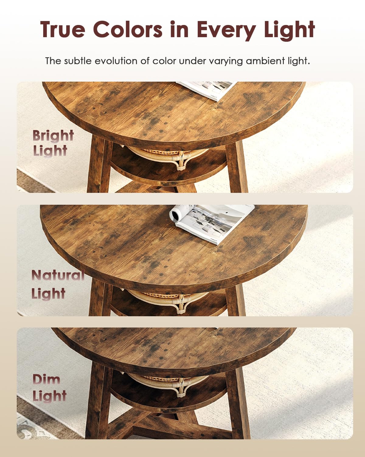 SANYOUNG Round Coffee Table, Small 2-Tier Center Table for Small Spaces