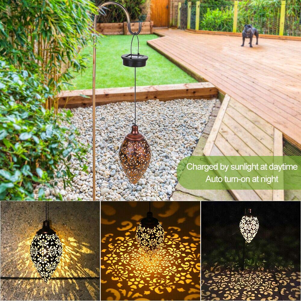 Solar Lantern Light Outdoor Hanging Garden Lights Metal Lamp Outdoor Decorations for Patio Yard,Porch,Lawn,Courtyard,Art Garden Accessories