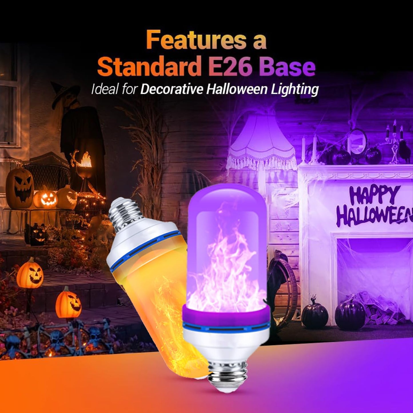 Upgraded LED Purple Flame Light Bulbs, 4-Mode Flickering Light Bulbs with Gravity Sensor, E26 Fire Light Bulb for Porch Party Patio Home Halloween Christmas Indoor Outdoor (Purple, 2)
