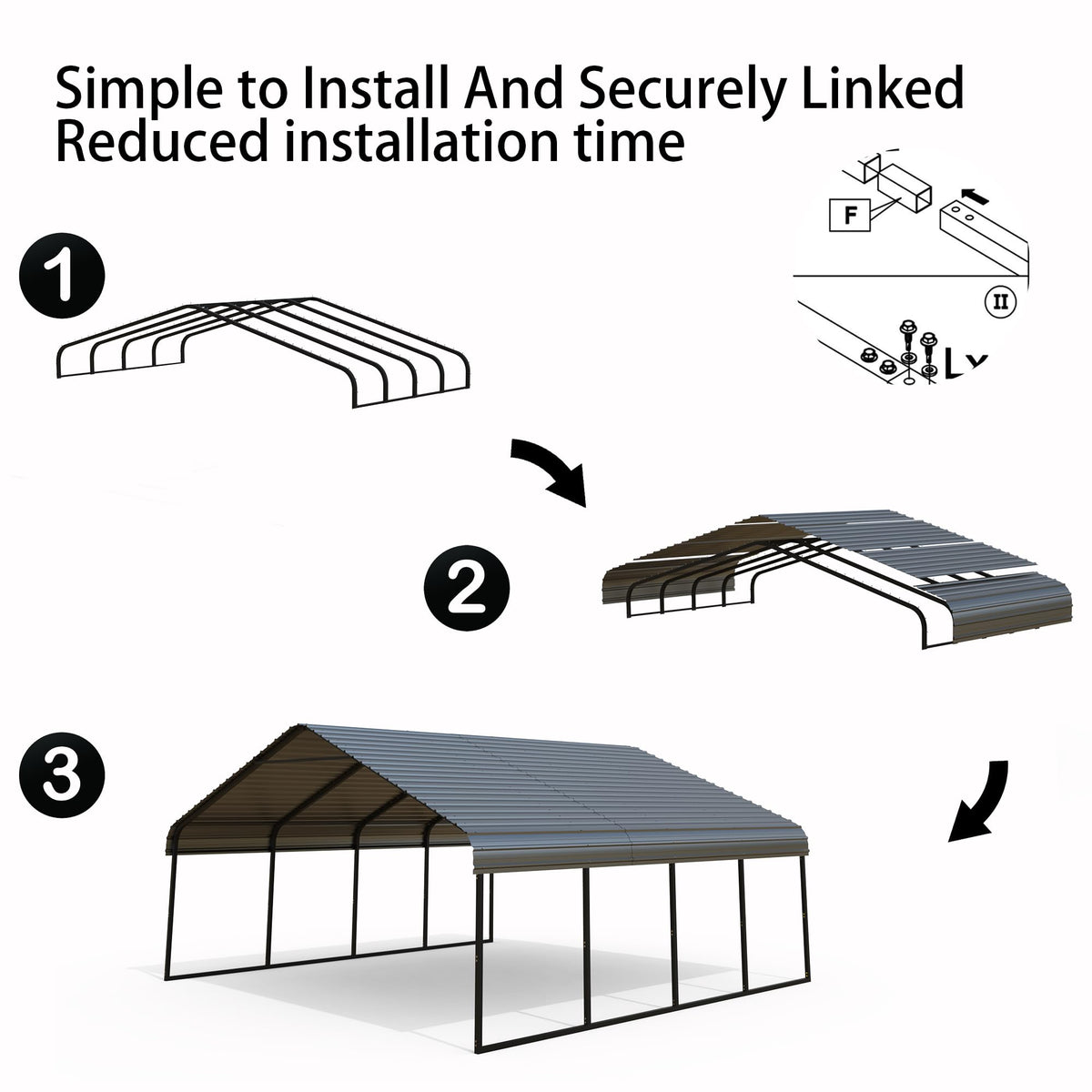 KEIKI 20x20ft Heavy Duty Carport Canopy Shelter, Galvanized Steel Portable Garage for Car Truck Boat, All-Weather Reinforced Cover with Quick Assembly, Outdoor Party Event Tent, Gray