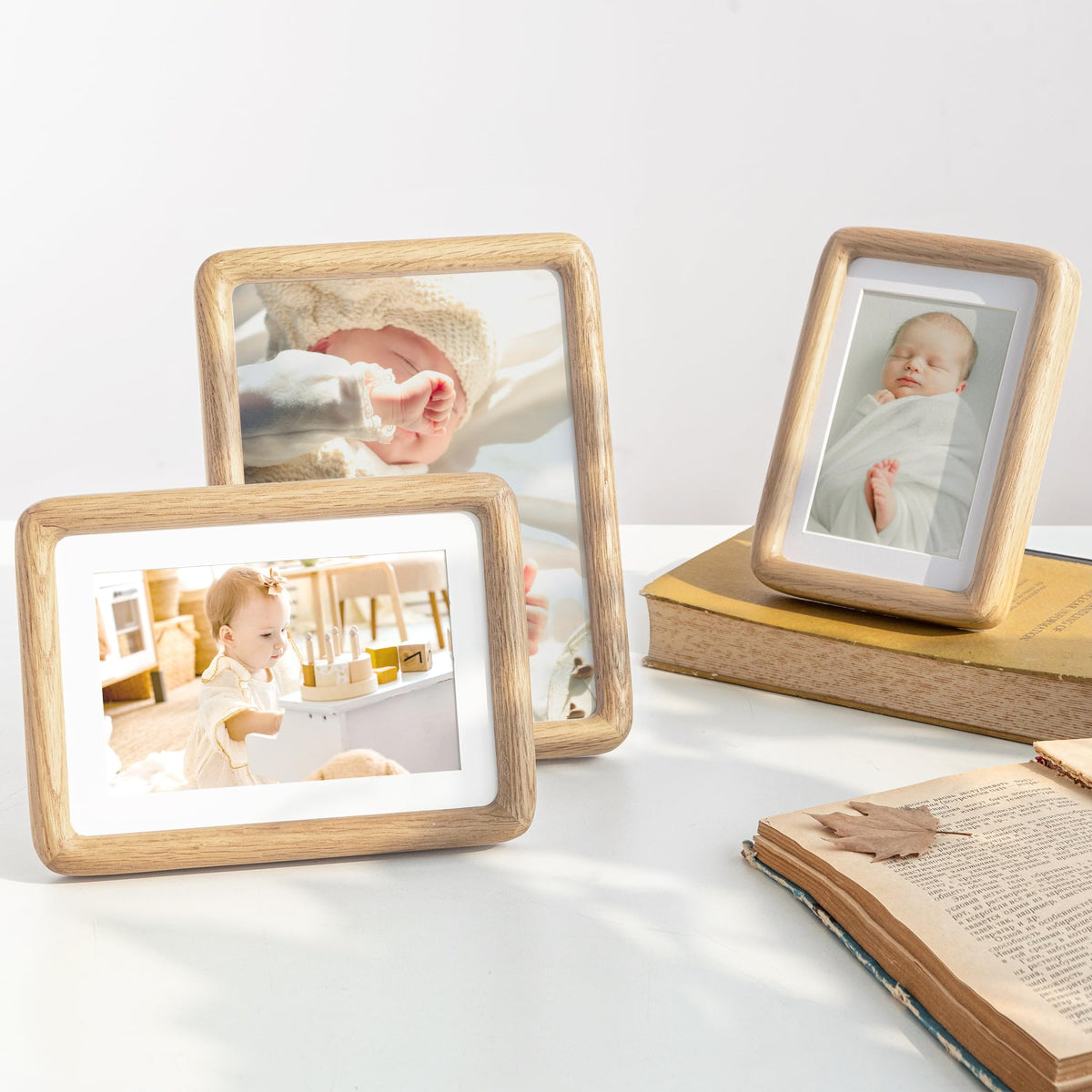 FLYJOE 11x14 Picture Frame, Natural Solid OAK Wood Photo Frame with HD Tempered Glass, Rounded Corner Frame 11 x 14 Matted to 8x10, Gallery Wall Frames for Art, Horizontal or Vertical Wall Mounting