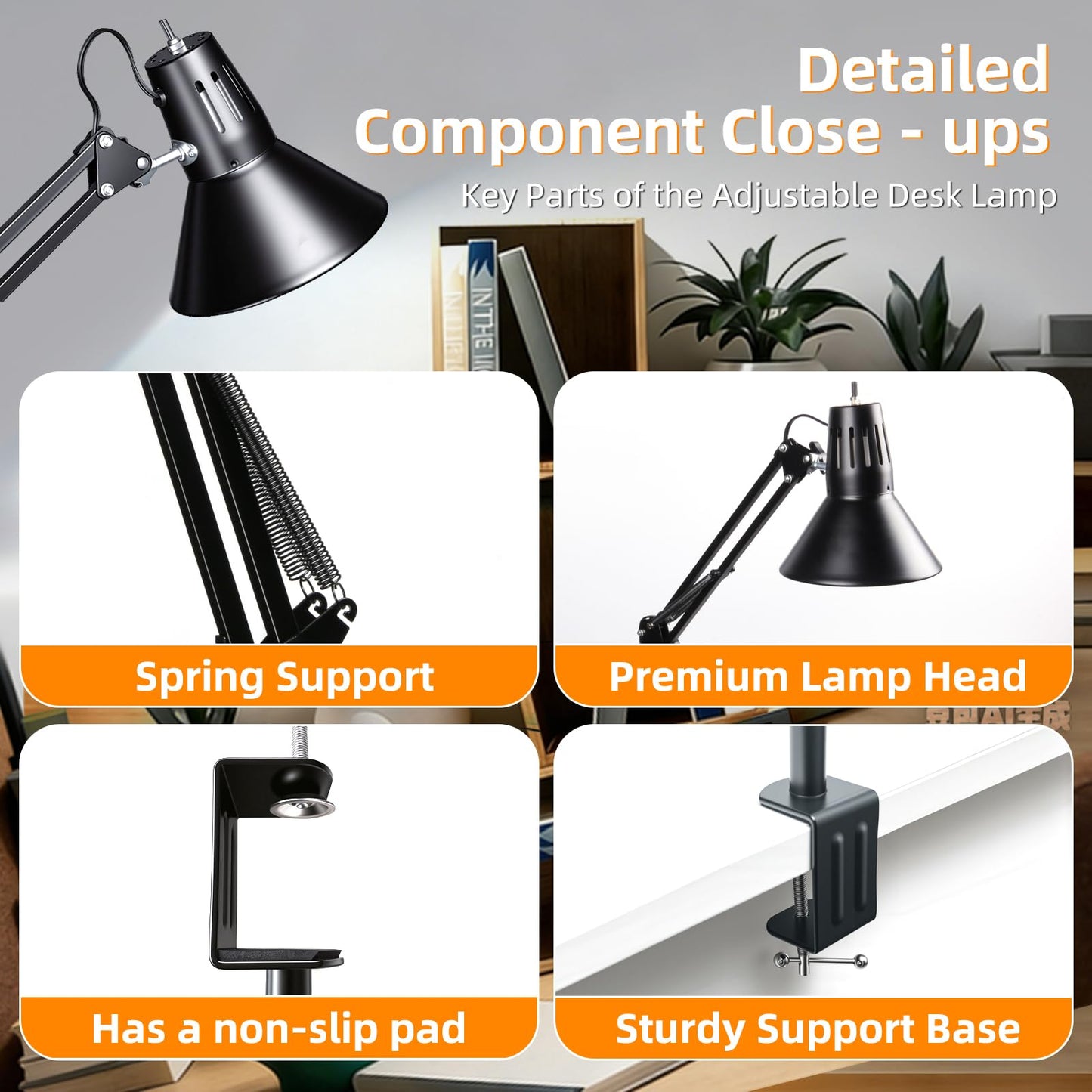 Desk Lamp With Clamp for Home Office, Eye-Caring Clip on Light with Adjustable Extra Tall Metal Swing Arm, High Intensity Clamp Lamp w/LED Bulb, Architect Task Table Lamps for Study, Workbench-B/5000k