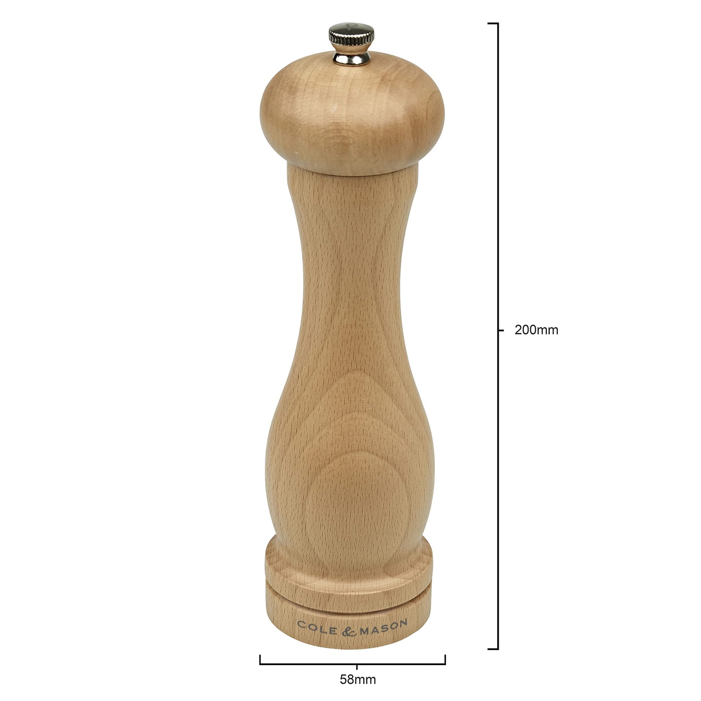Cole & Mason HA0825P Beech Capstan A8 Salt Mill, Precision+ Wooden, Beech Wood, 200 mm, Single, Includes 1 x Salt Grinder