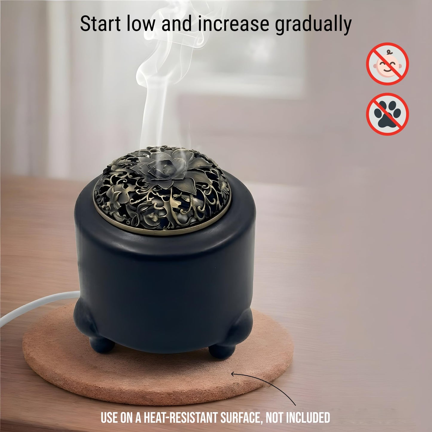 Ceramic Electric Incense Burner & Fragrance Warmer with Adjustable Temperature Timer – Enclosed Design for Better Heat Retention, Bakhoor, Frankincense & Resin Warmer, Includes Cup, Tong, Spoon (110V)