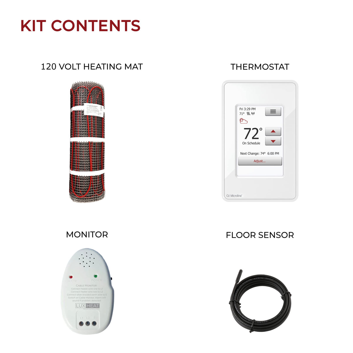 LuxHeat 80sqft Floor Heating Mat Kit - 120v Under Laminate & Tile Floor Heat Mat - Electric Radiant Heated Flooring System - Includes UWG4 WiFi Programmable Thermostat w/GFCI, Alarm & Sensor