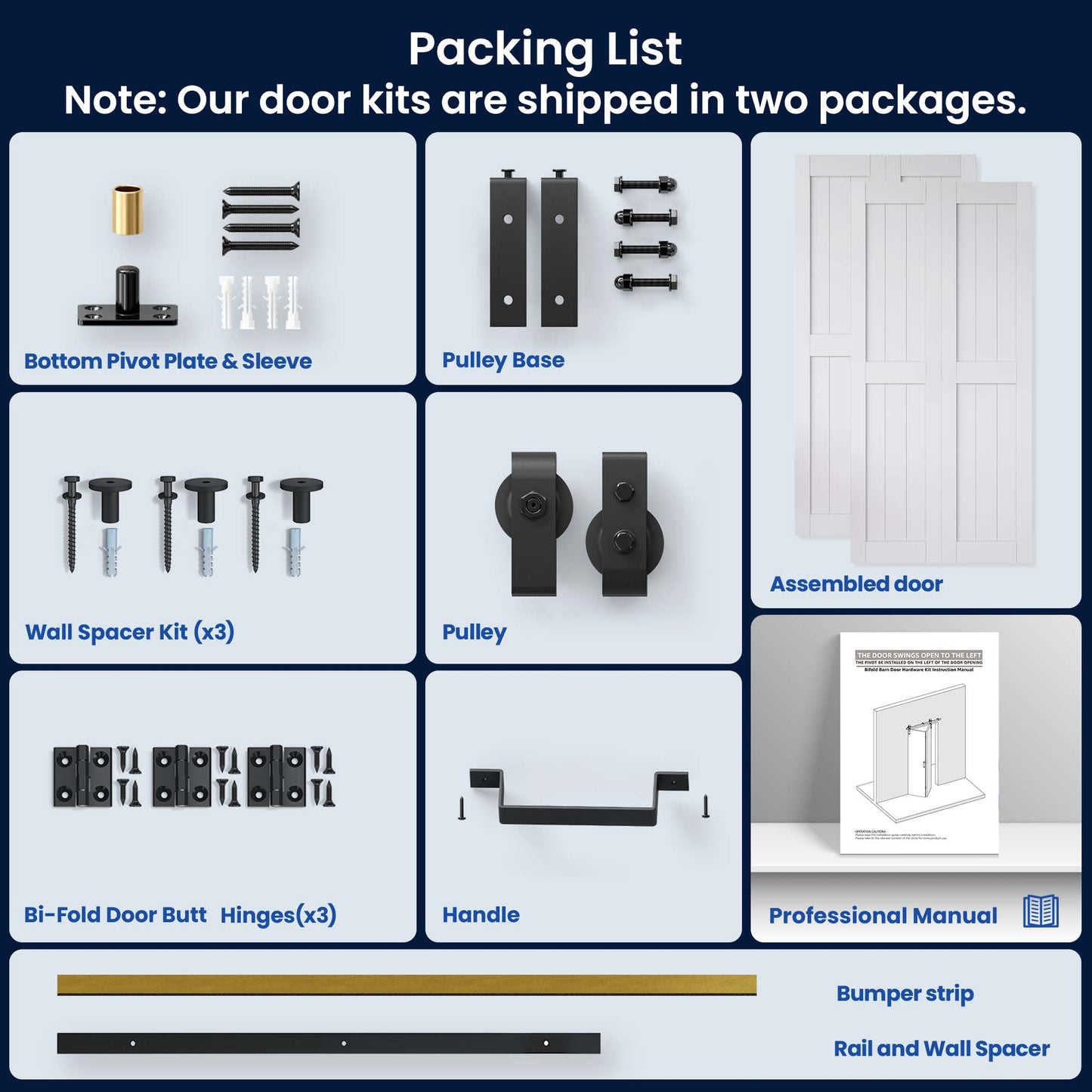 Bifold Barn Door 64" x 84", MDF Bi-Fold Sliding Closet Doors with Hardware Kit Included, Pre-Finished Easy Assembly, Water-Proof PVC Surface & Save Space, H-Frame, 72" Track for 4 Doors,White