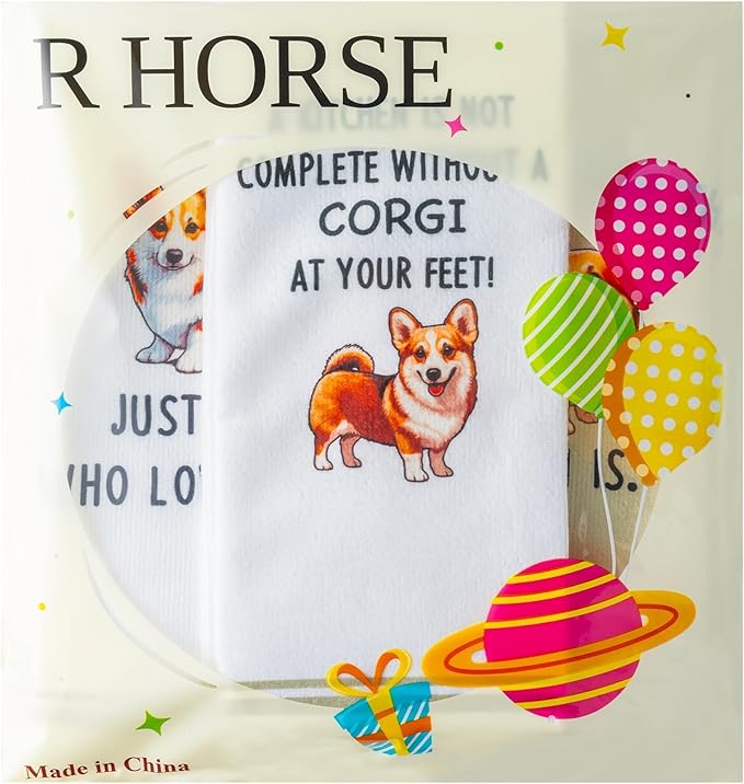 R Horse Funny Corgi Kitchen Dish Towels