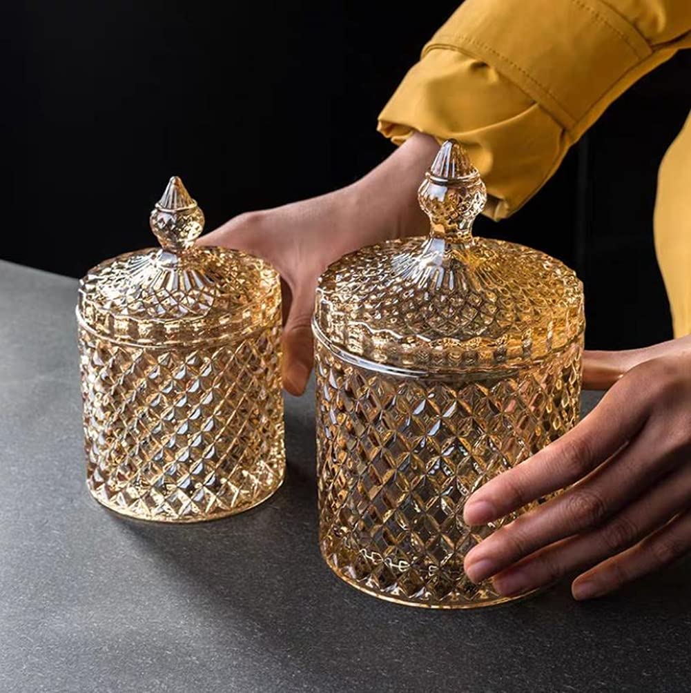 SHUILING Glass Candy Jar with Lids 300m/10OZ Glassware Crystal Candy Dishes Food Storage Container Sugar Cube Bowl Apothecary Jars for Wedding Party Display (Clear)