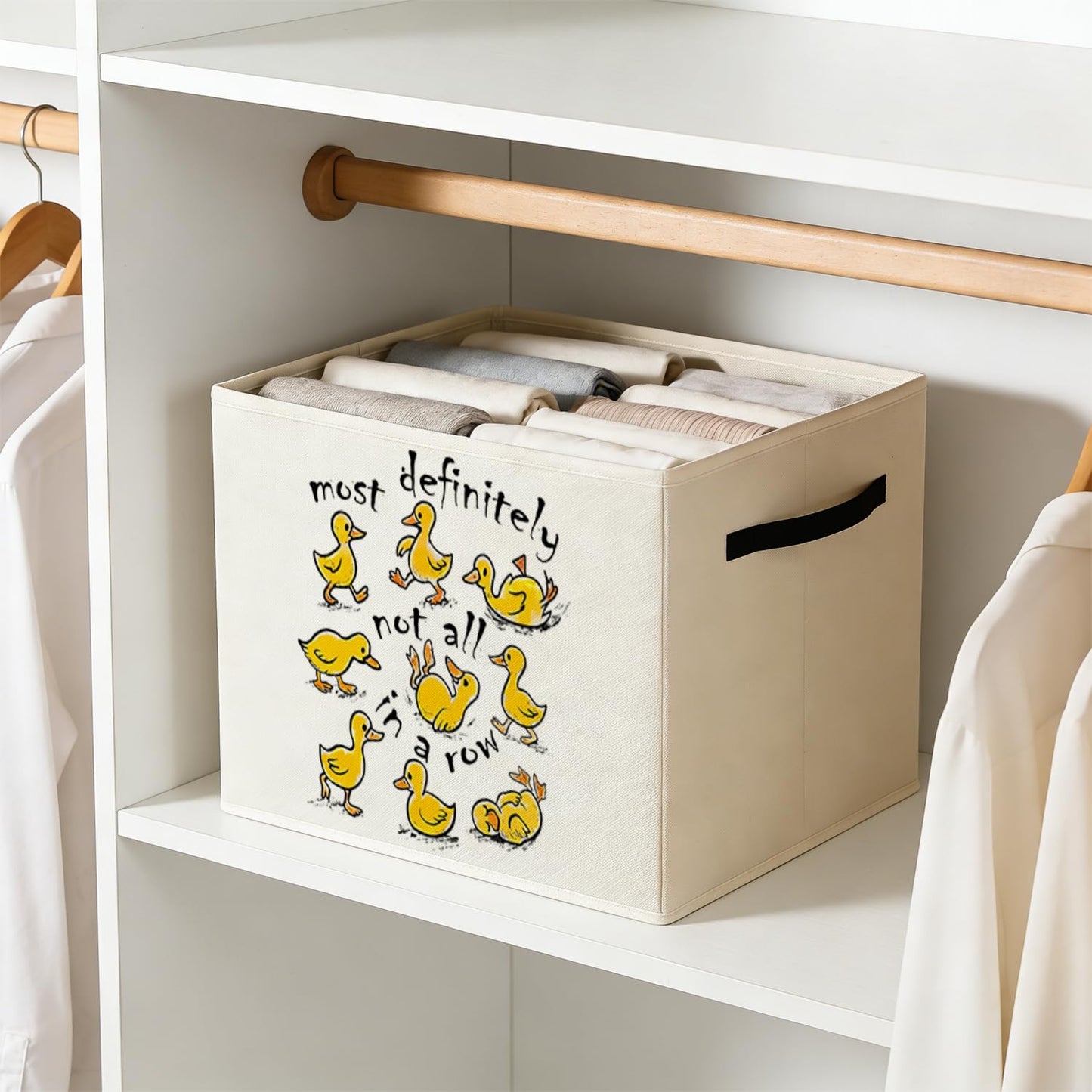 MNKVITMEAK Funny Yellow Duck Storage Bin Box with Handles, Most Definitely Not All in a Row Foldable Baskets Organizer for Bedroom Bathroom Kids Room Clothes Toys Books, Toybox for Boys Girls