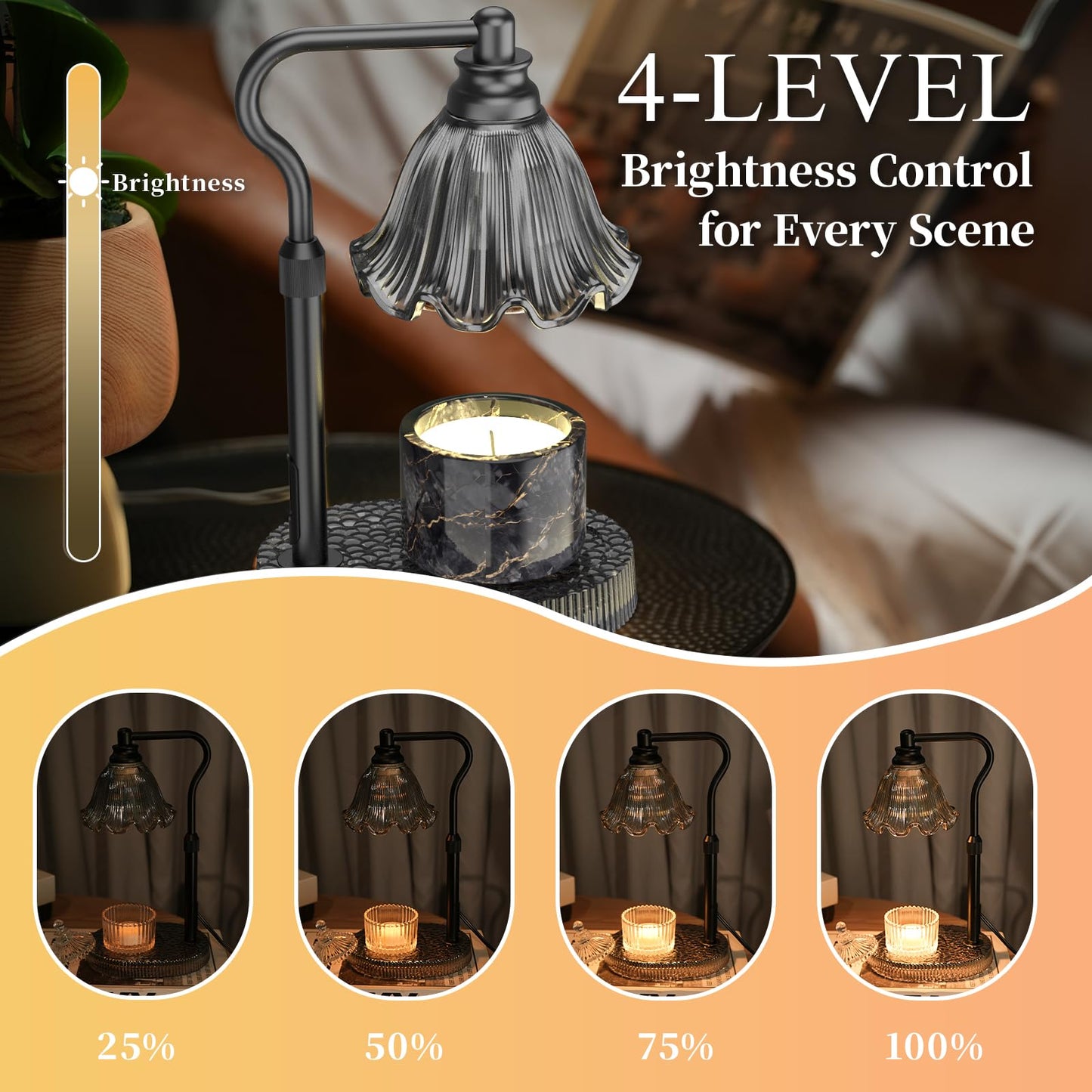 WYghyronic Candle Warmer Lamp with Adjustable Height - Flameless 4-Level Dimmable Wax Warmer, Timer Function & Stylish Design in Multiple Colors(Black)