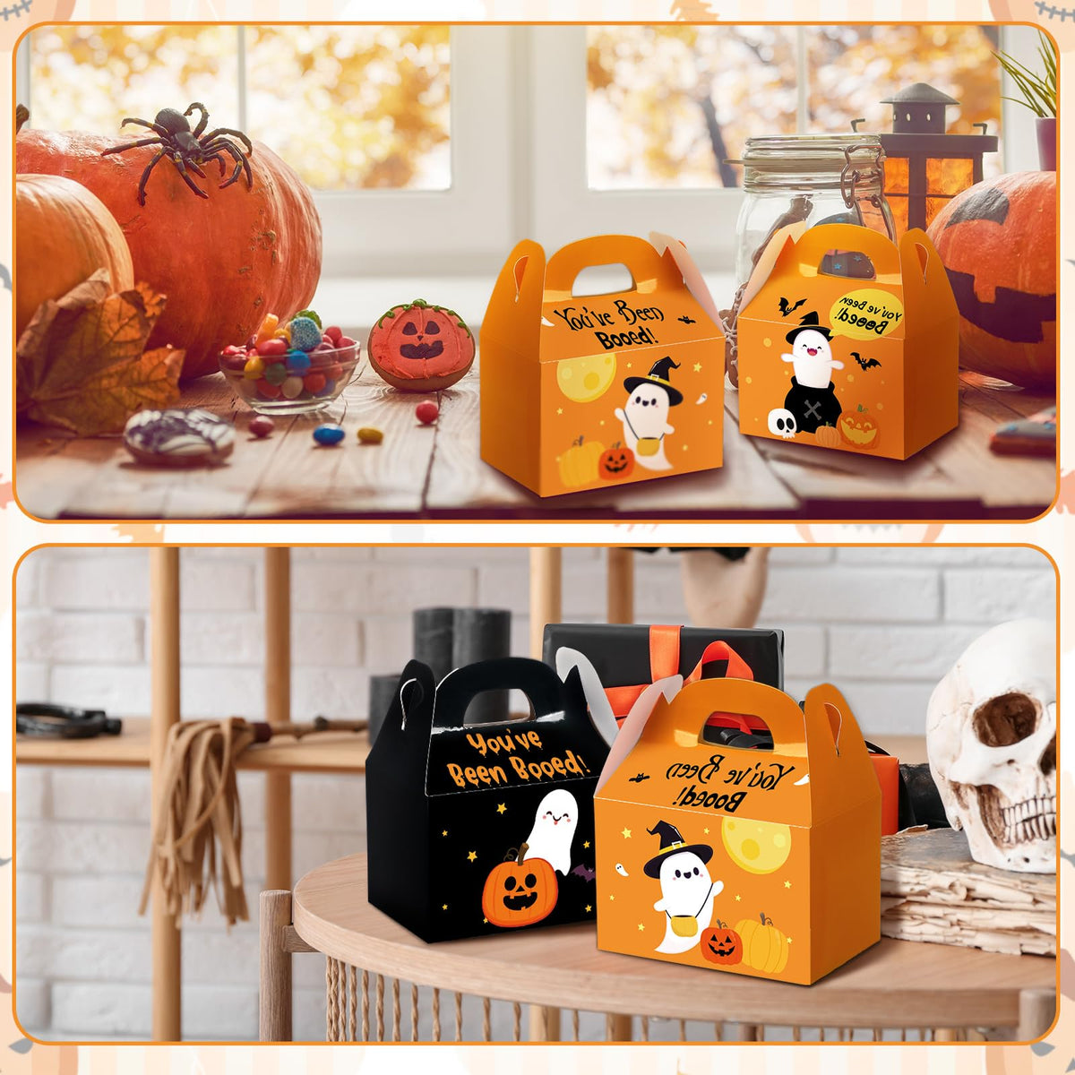 Yexiya 24 Pcs You've Been Booed Halloween Treat Box Set Ghost Pumpkin Bat Party Favors Boxes Boo Gift Boxes with Handle for Halloween Party Favor Supplies Birthday Decoration Holiday Gifts