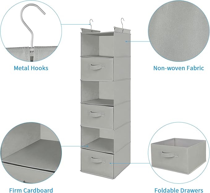 MAX Houser 6 Tier Shelf Hanging Closet Organizer, Closet Hanging Shelf