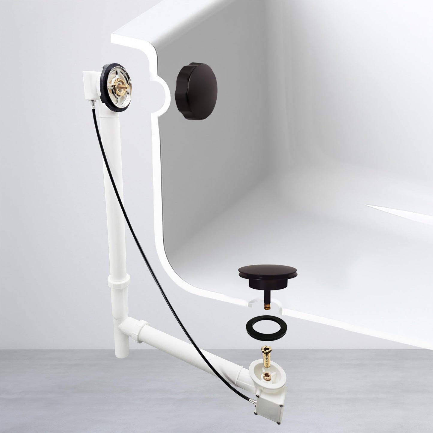 Westbrass Tubular 35 in. Cable Drive Bath Waste, Oil Rubbed Bronze, D50P35TLE-12