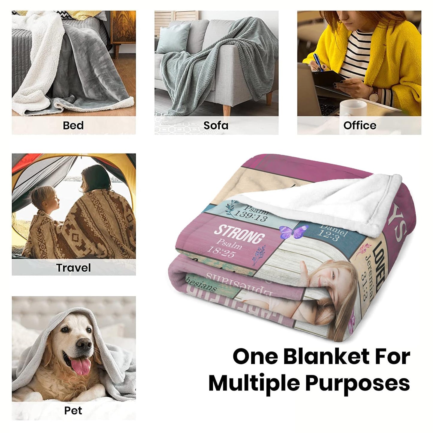 God Says I Am Blanket, Personalized Christian Throw Blanket,Inspirational Jesus Throw Blankets,Confirmation Catholic Spiritual Blankets for Kids (Custom Photo God Says I Am - Wooden Board Style)