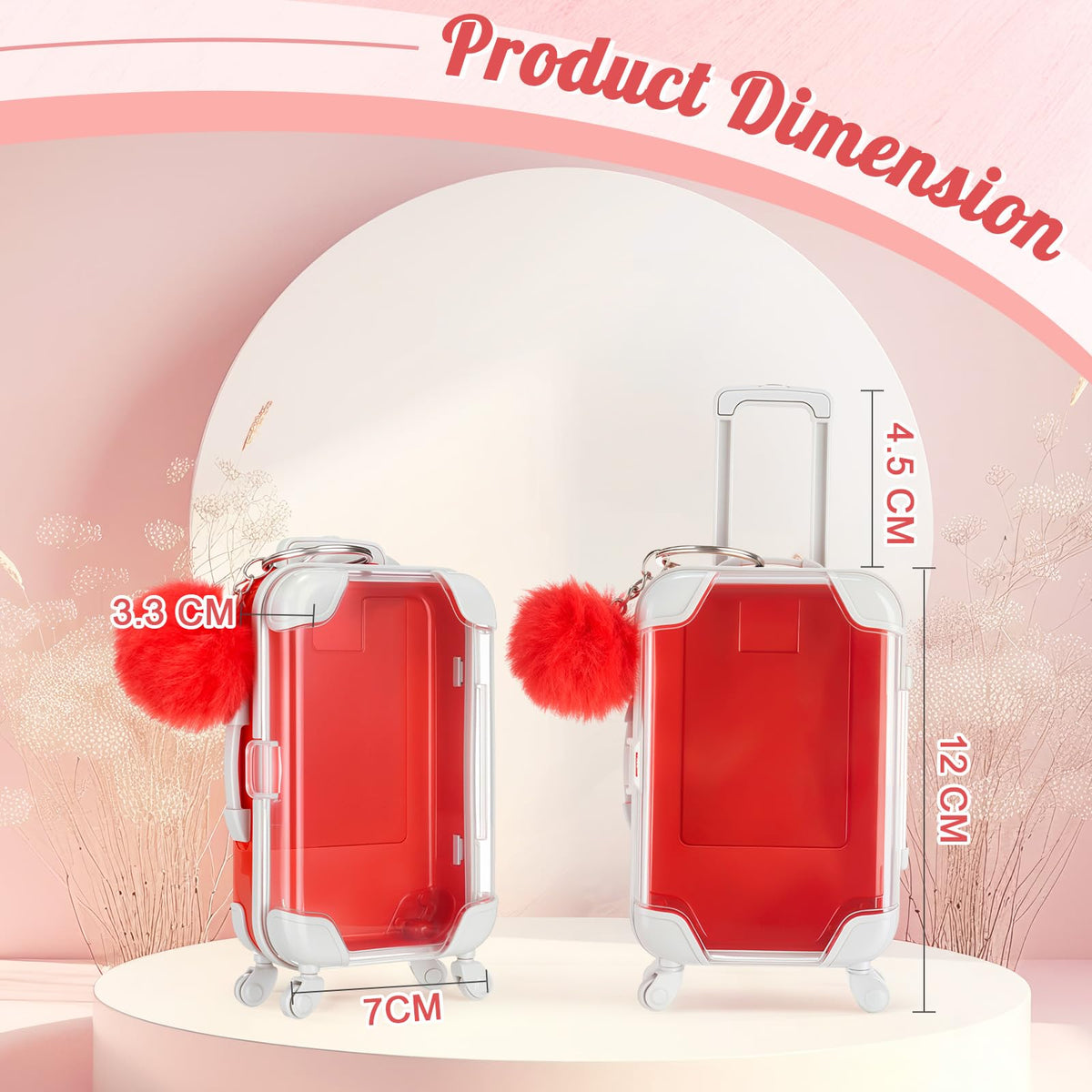 VioraWhite 20 Pcs Mini Suitcase Empty Storage Box and Plush Ball Keychain Candy Luggage Containers Packaging Case for Bridal Shower Baby Shower Party Favors Travel Gifts (Red)