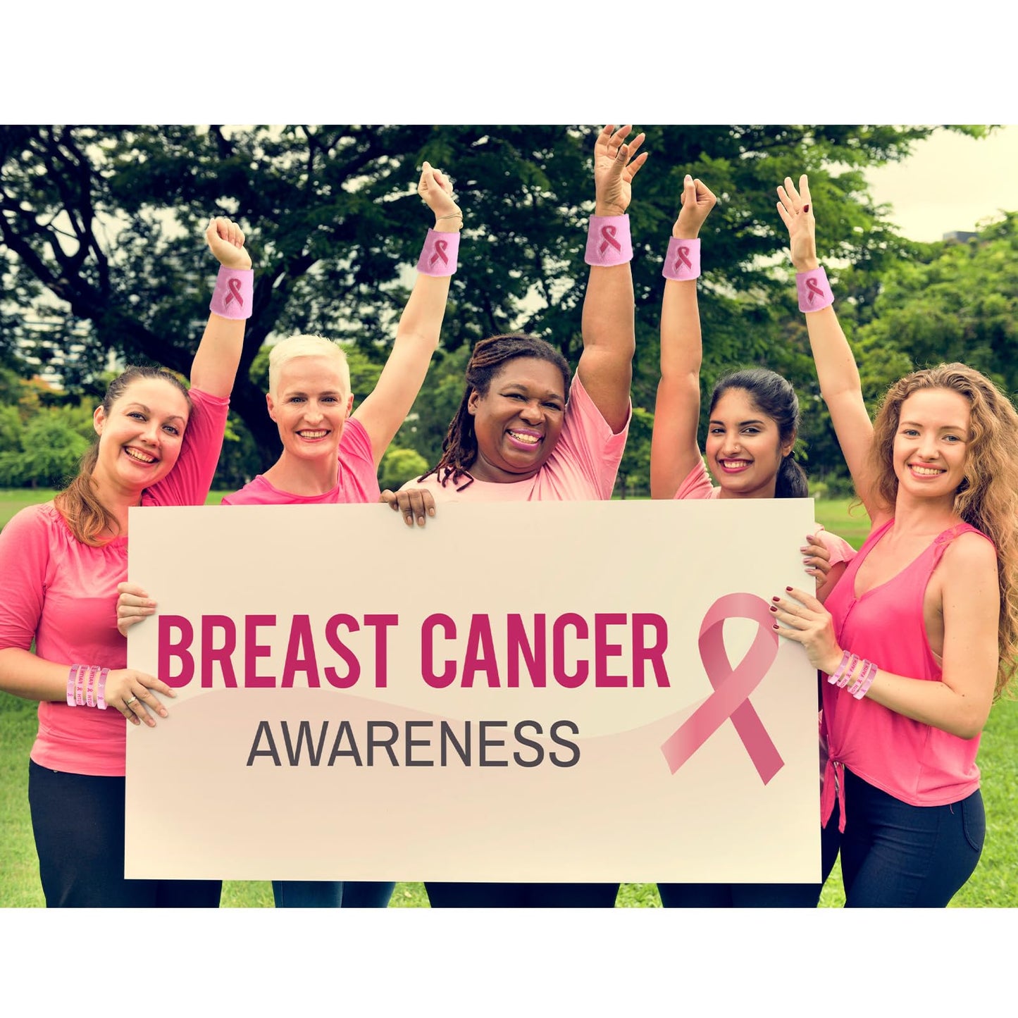 Wettarn 48 Pcs Breast Cancer Awareness Wristbands Silicone Pink Ribbon Cuffs Bulk Wrist Bands Football Inspiring Pink Sweatbands Awareness Gifts for Women Gym Athletic Sports Athletic Party Favors