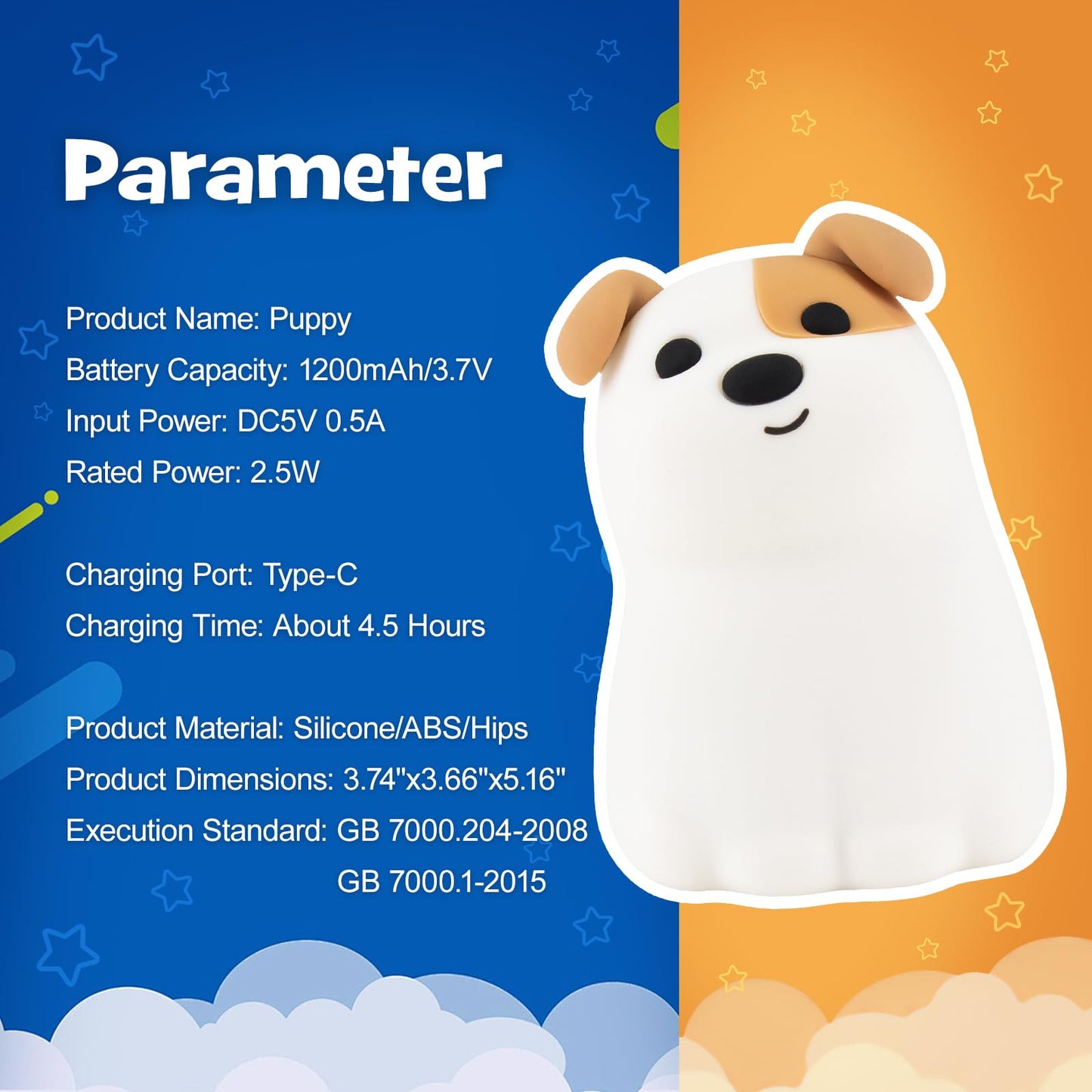Squishy Puppy Night Light with RGB Mode 3 Brightness Adjustable Nursery Breastfeeding Nightlight Cute Novelty Smile Dog Animal Lamp Rechargeable Silicone Touch Bedside Lamp for Bedroom Dorm Decor