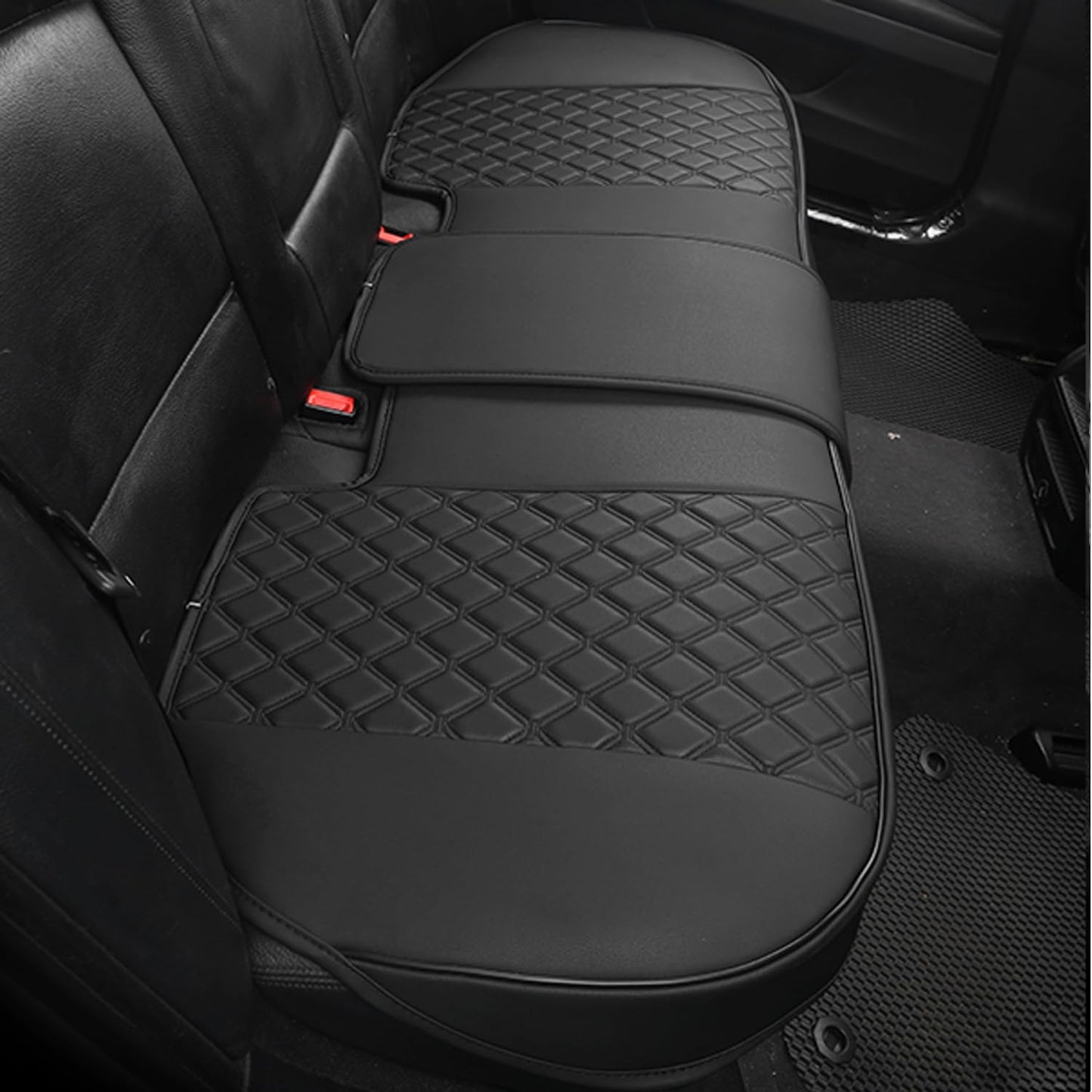 Black Panther PU Leather Rear Bench Car Seat Cover Protector Fits 90% of 4-dr Vehicles for Seat Bottom Only (Not for Pickup Truck and Large SUV), Diamond-Quilted - Black