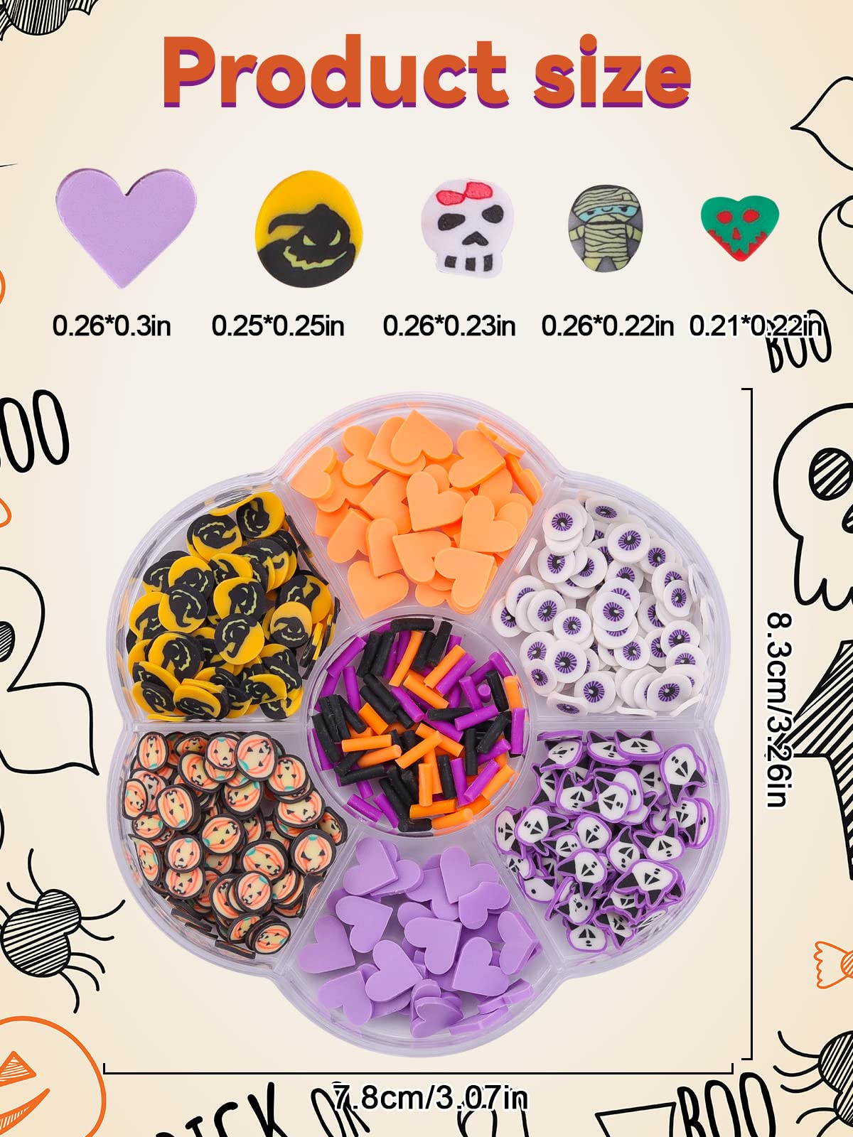 Halloween Nail Art Sequins, Kalolary 3D Skull Spider Pumpkin Bat Ghost Witch Shape Polymer Clay Slices for Acrylic Nails Design Halloween Party Decor(3 Boxes)