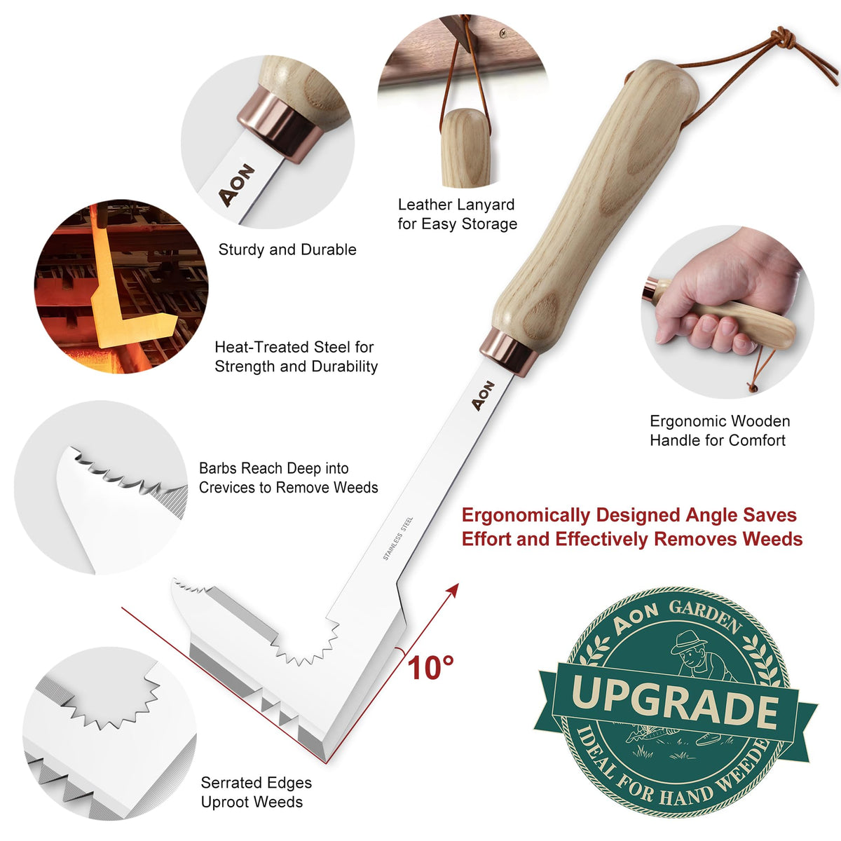 AON 2-Pack Hand Crack Weeder Puller Tool Set - Made with Heat Treated Steel and Ash Wood Ergonomic Handles, Weeding Tools Ideal for Gardens and Patio Lawns to Effectively Pull Out Weeds & Their Roots