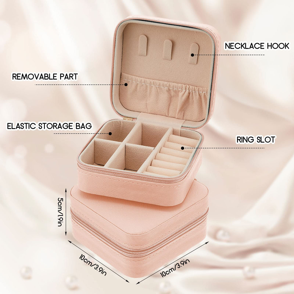Taiyin 6 Pcs Travel Jewelry Case, Valentines Day Gifts for Her- Small Jewelry Organizer Box Bridesmaid Gifts for Women Girls (Pink)