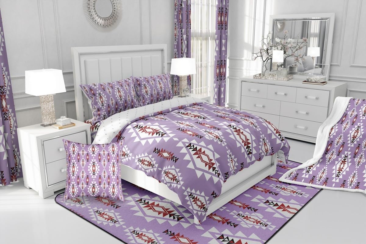 jejeloiu Boho Western Comforter Set All Season Bohemian Southwestern Bedding Set with 2 Pillow Cases Aztec Decor Kids Queen Bedclothes Farmhouse Country Bedroom Duvet Quilt Soft Lightweight
