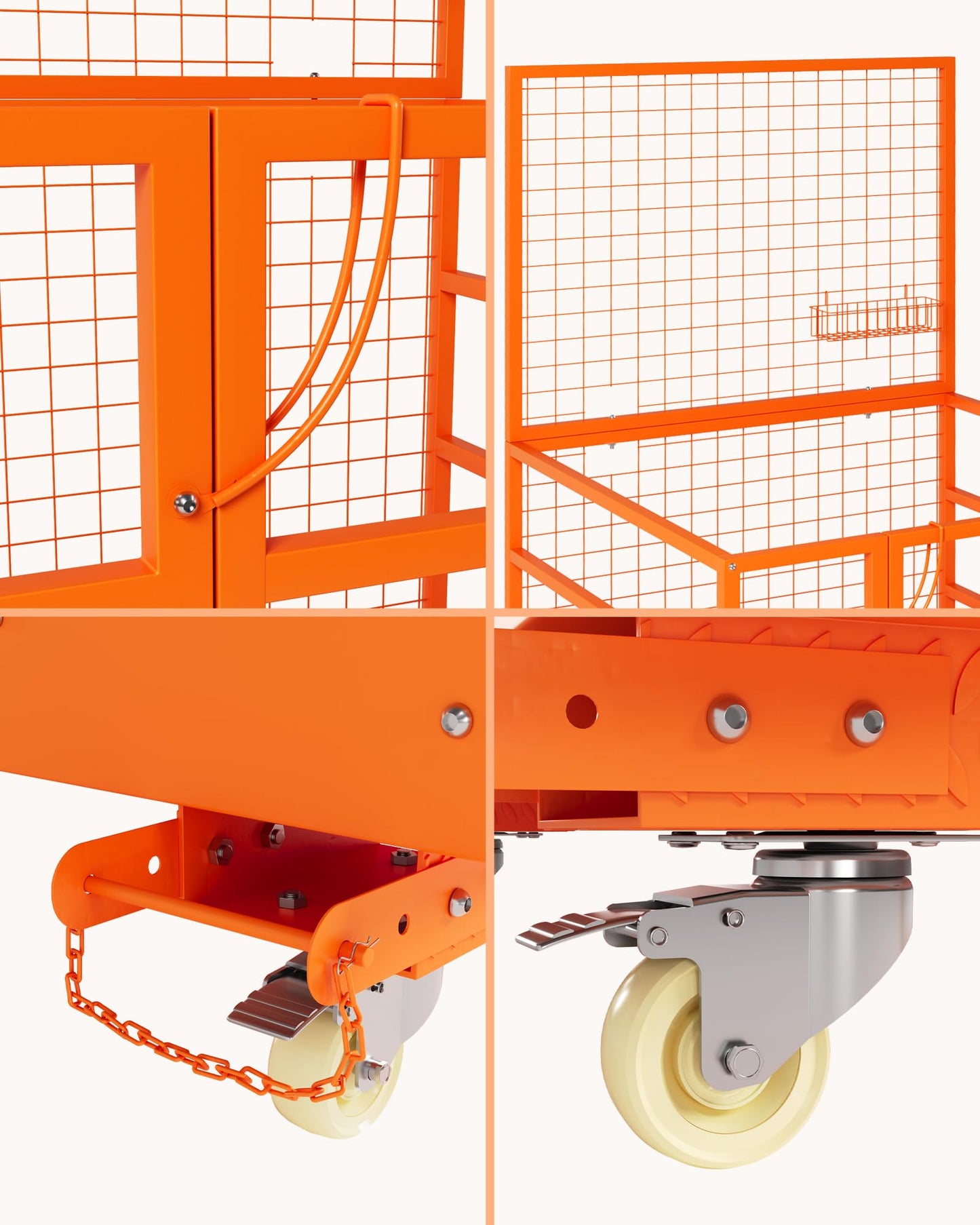 Heavy Duty 45"x43" Forklift Safety Cage, 1800 LBS Capacity Collapsible Forklift Man Basket, Galvanized Man Lift Work Platform with Wheels & Safety Harness, Aerial Forklift Cage for Warehouse