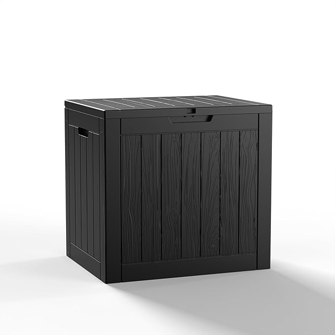 ROJIK 31 Gallon Outdoor Storage Box,Deck Box - Waterproof Patio Furniture, Garden Tools, Cushions, Pool Accessories Storage Bench with Lockable Lid and Side Handles (Black)