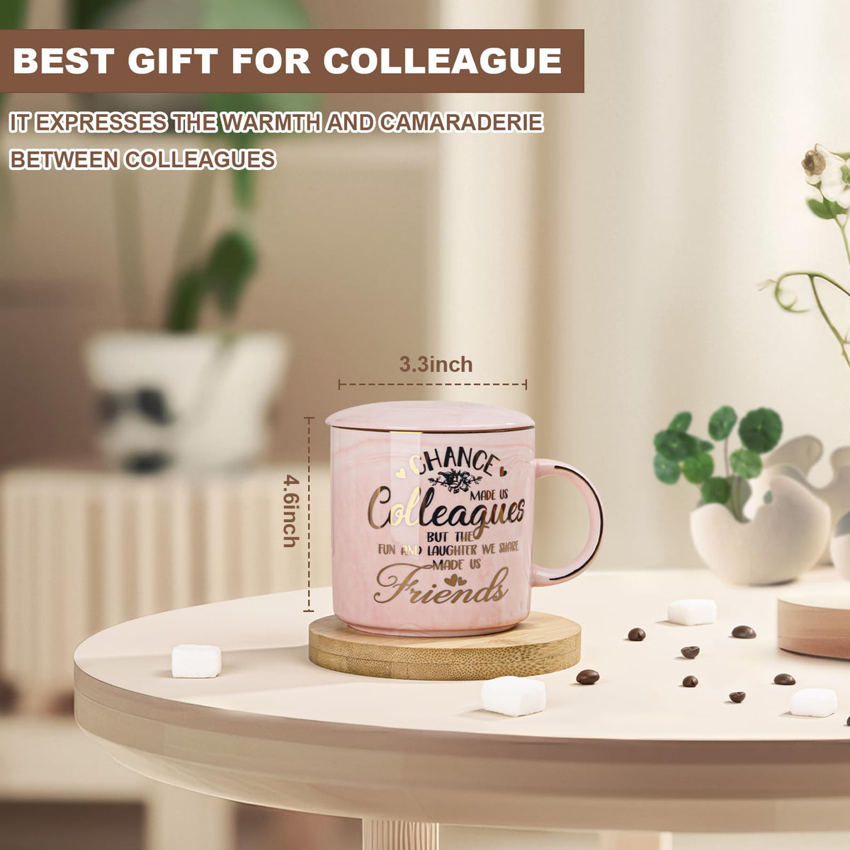 Coworker Leaving Gifts for Women, Chance Made Us Colleagues Coffee Cup, Funny Going Away Farewell Gifts for Coworkers Female, Birthday Thank You Gift, 14oz Pink Marble Gold Print Mug, Nicely Boxed