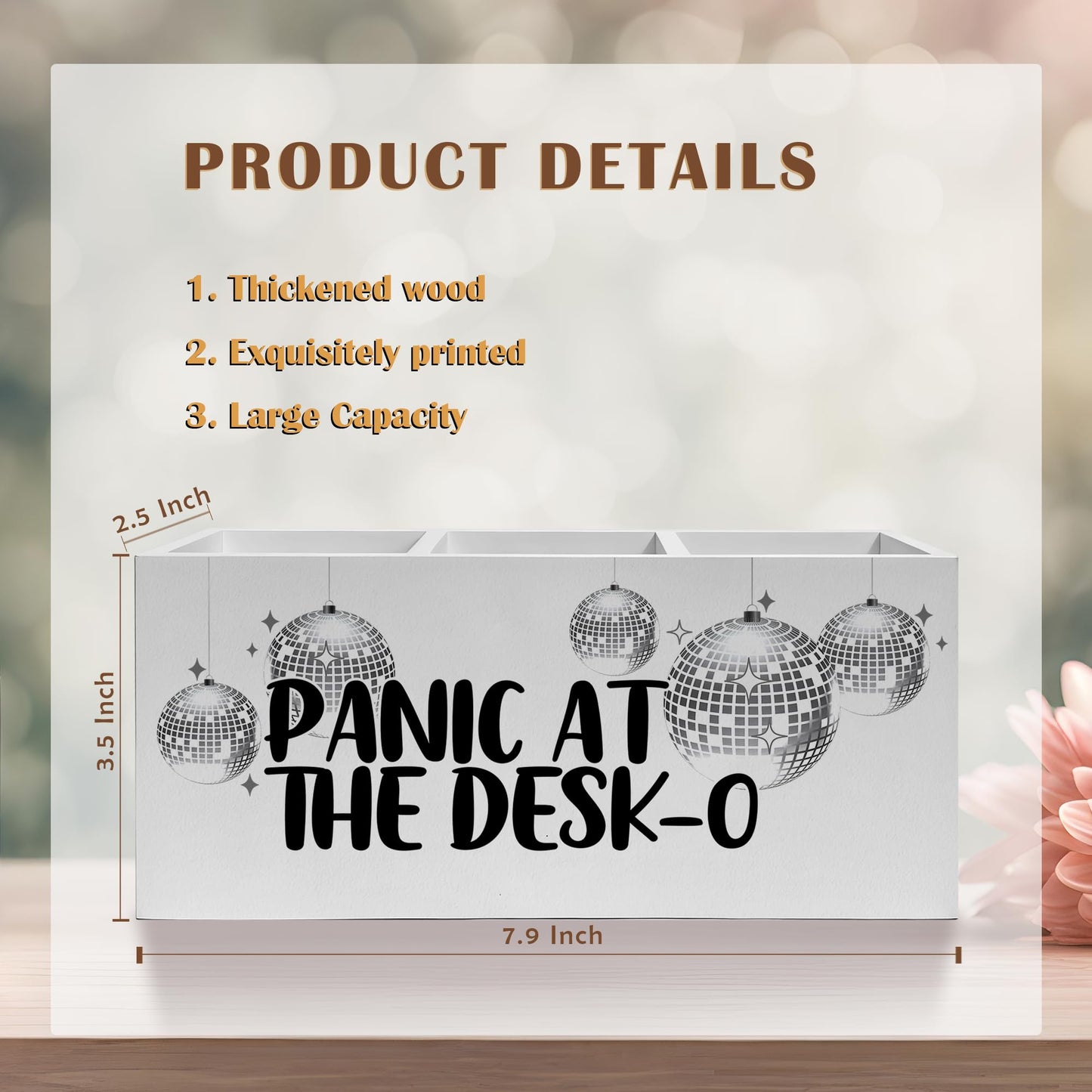FITIE Funny Trendy Disco Ball Pencil Pen Holder for Desks, Panic at the Desk-O Mental Health Wooden Pencil Holder Organizer for Home Office Desk Accessories, Office Humor Gifts for Women